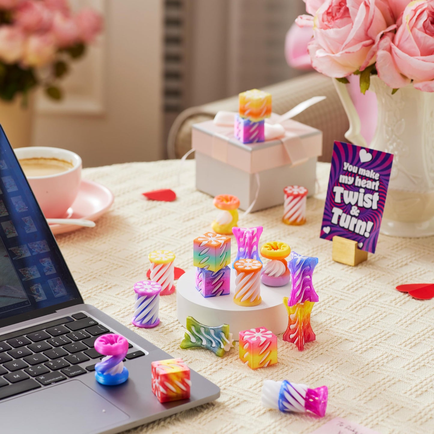 JOYIN 28 Pcs Valentines Day Gift: Impossible Spiral Cone Fidget Toy with Cards