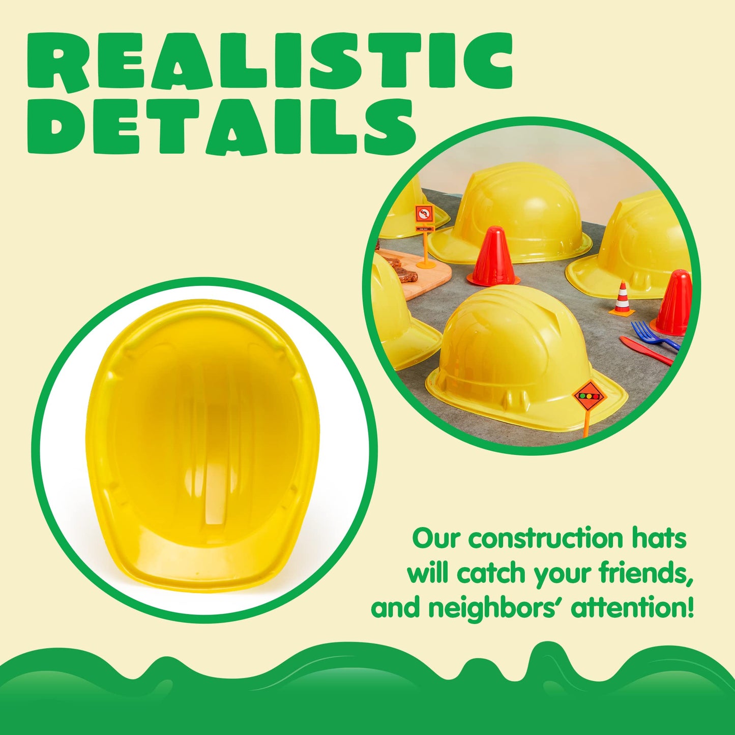 JOYIN 24 Pcs Toy Construction Hard Hats for Kids – Bright Yellow Party Dress-Up Hats