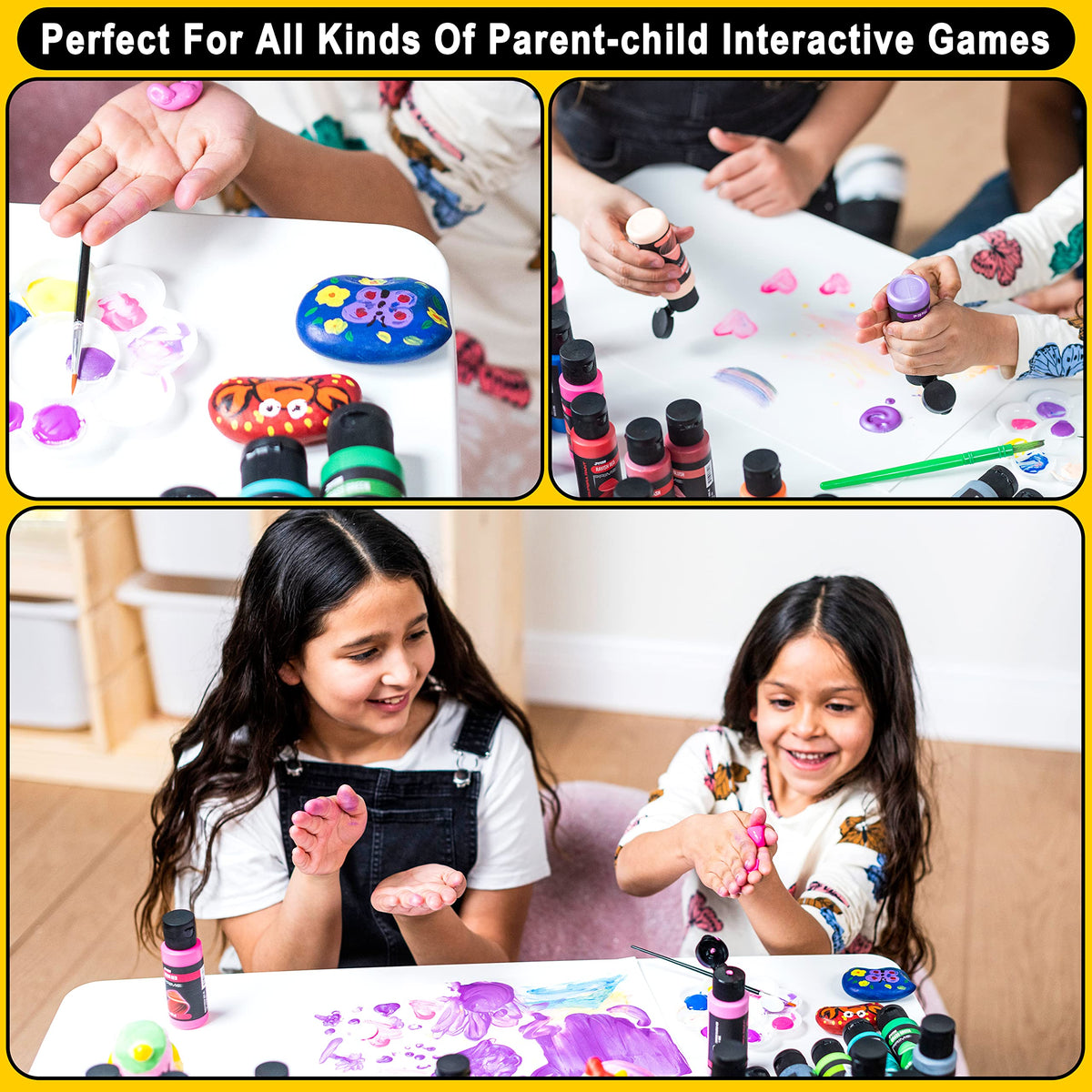 JOYIN 12-Pcs Washable Kids Tempera Paint Set – 2 oz Bottles, 6 Brushes, 2 Palettes, 1 Foldable Washing Bucket – Non-Toxic