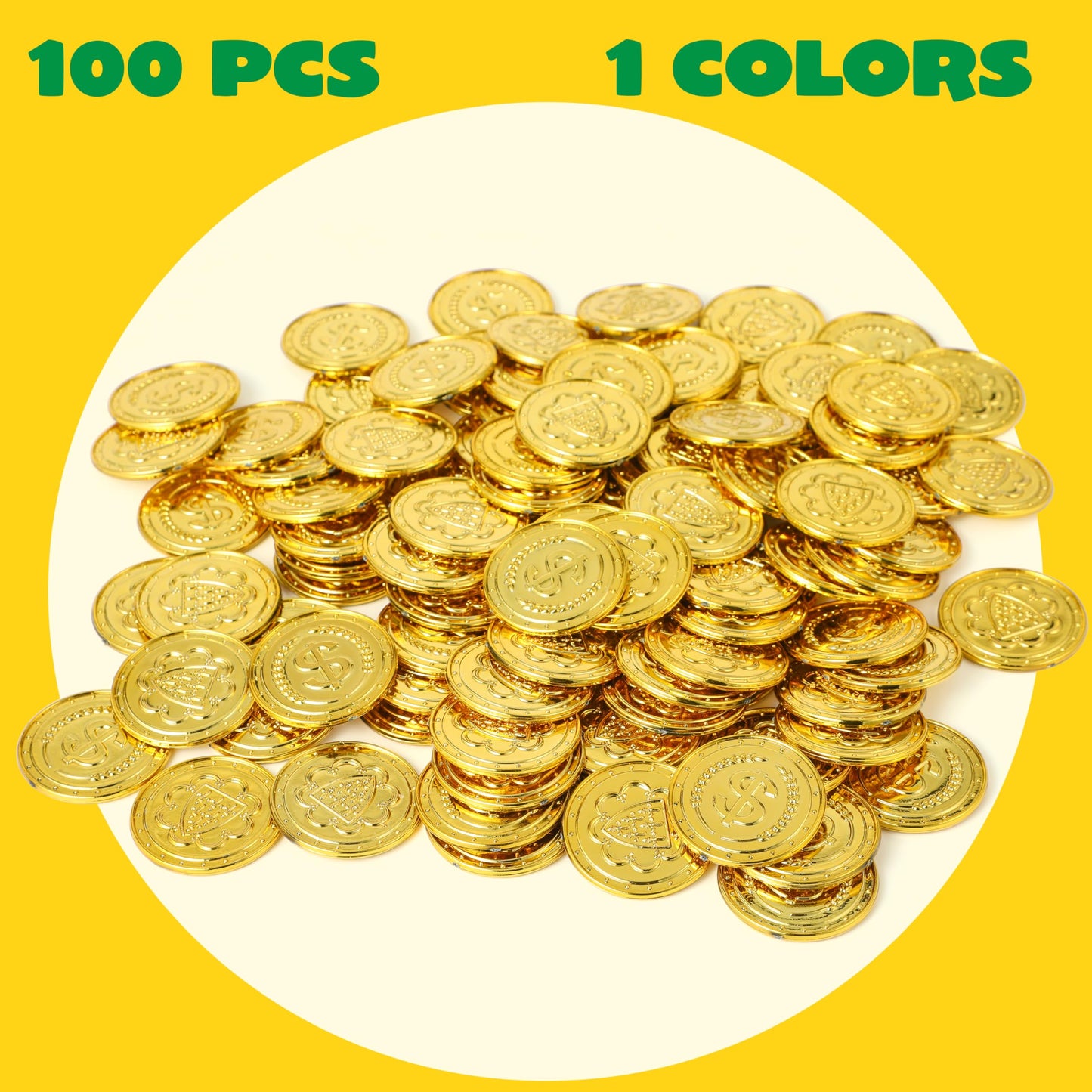 JOYIN 100 PCS St. Patrick's Day Coins – Plastic Gold Doubloons for Treasure Hunts, Party Favors & Decor