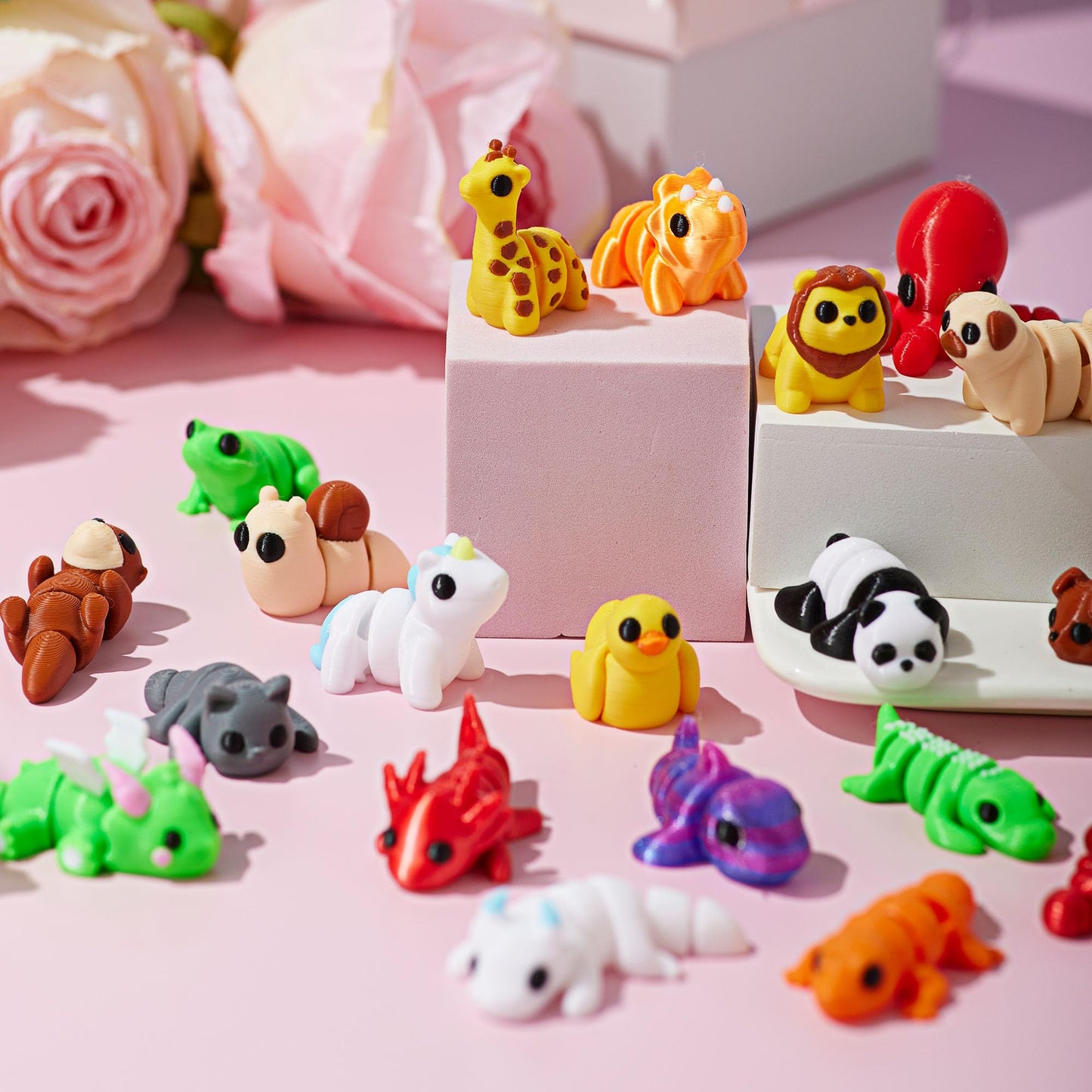 JOYIN 28 Pcs 3D Printed Mini Animals with Valentine Cards | Fidget Toys & Classroom Gifts