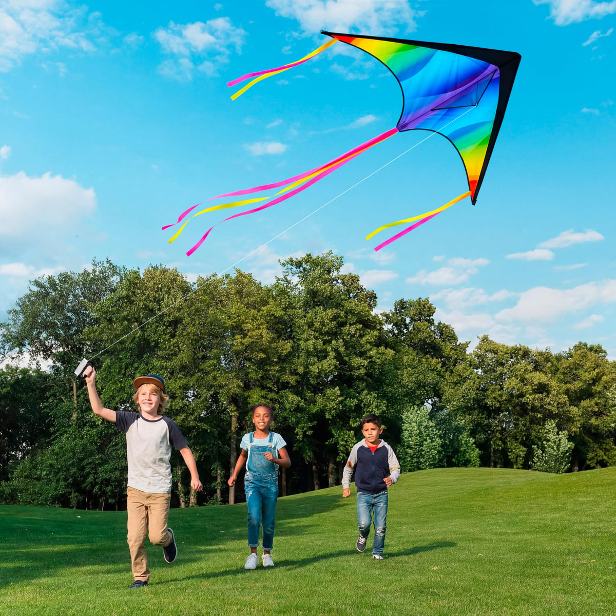 JOYIN Large Delta Kite Gradient Rainbow – Easy Fly with 328 ft String