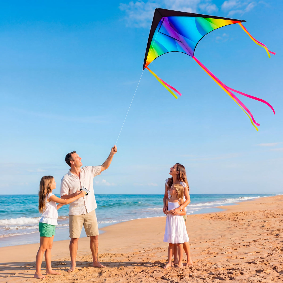 JOYIN Large Delta Kite Gradient Rainbow – Easy Fly with 328 ft String