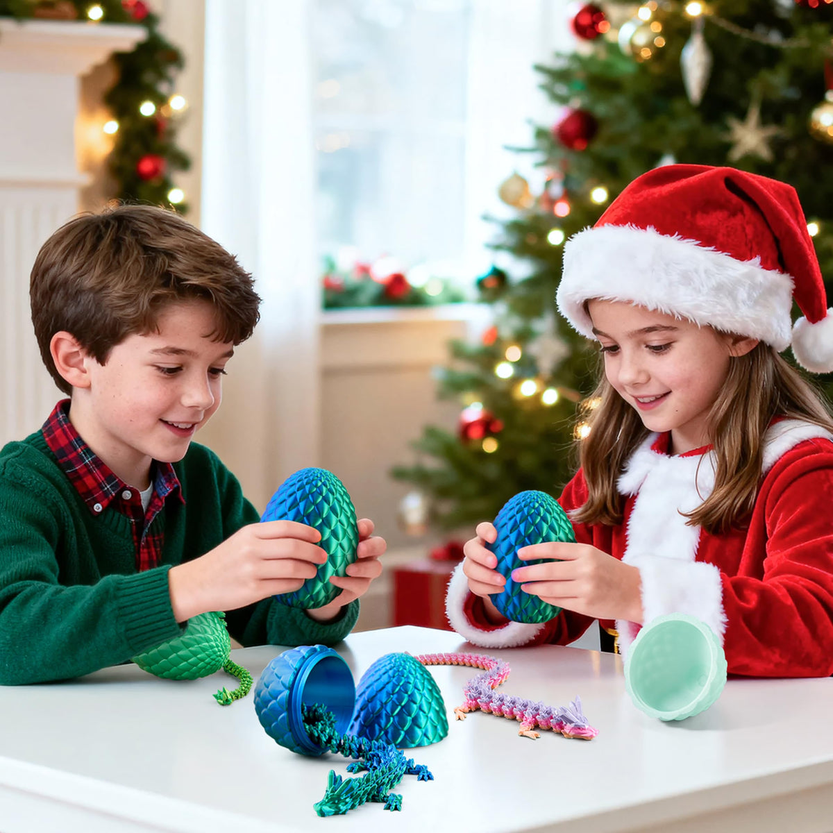 JOYIN 3D Printed Dragon Egg with 12-inch Laser Blue-Green Dragon Inside – Articulated Toy & Easter Gift