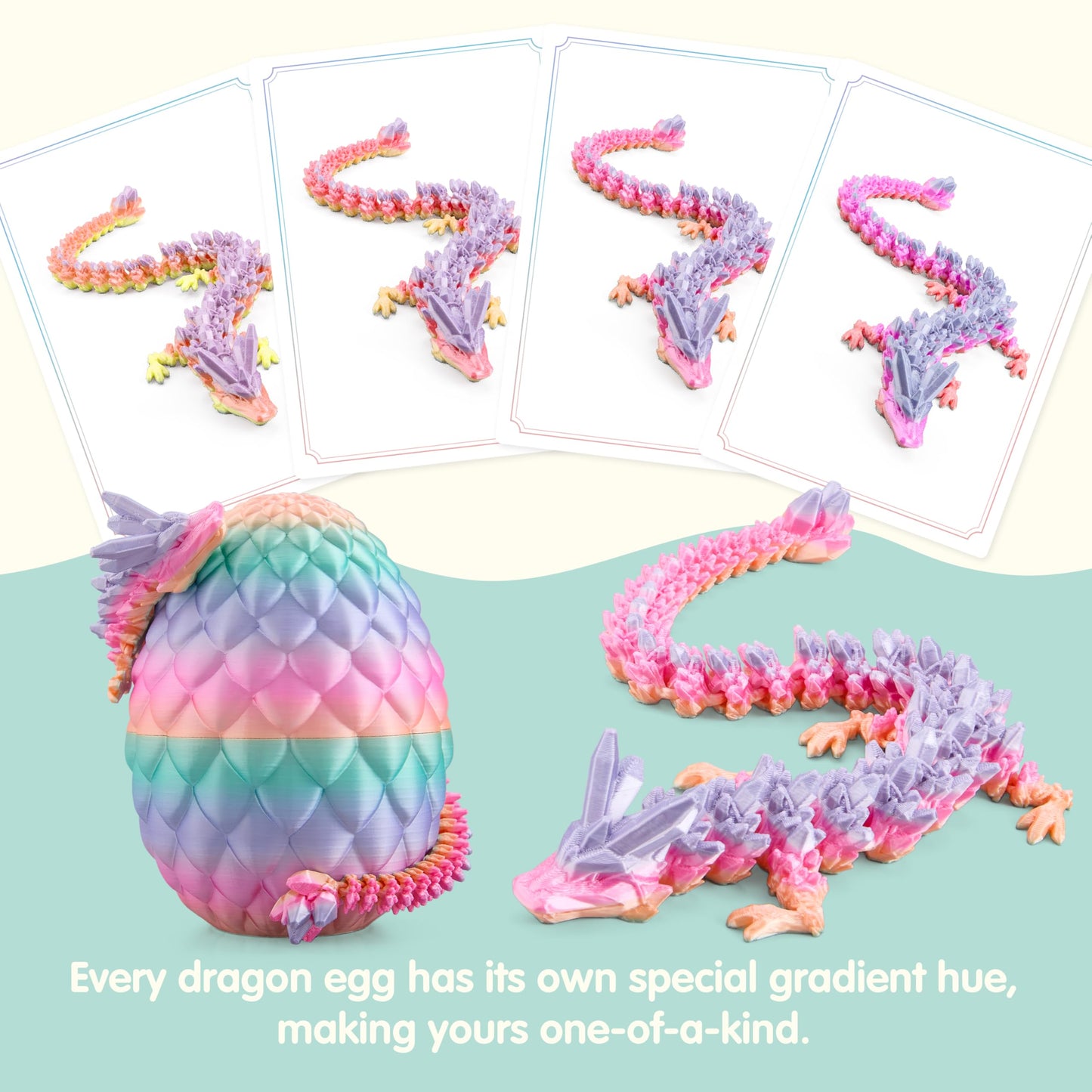 JOYIN 3D Printed Dragon Egg with 12-Inch Laser Rainbow Dragon Inside – Articulated Toy