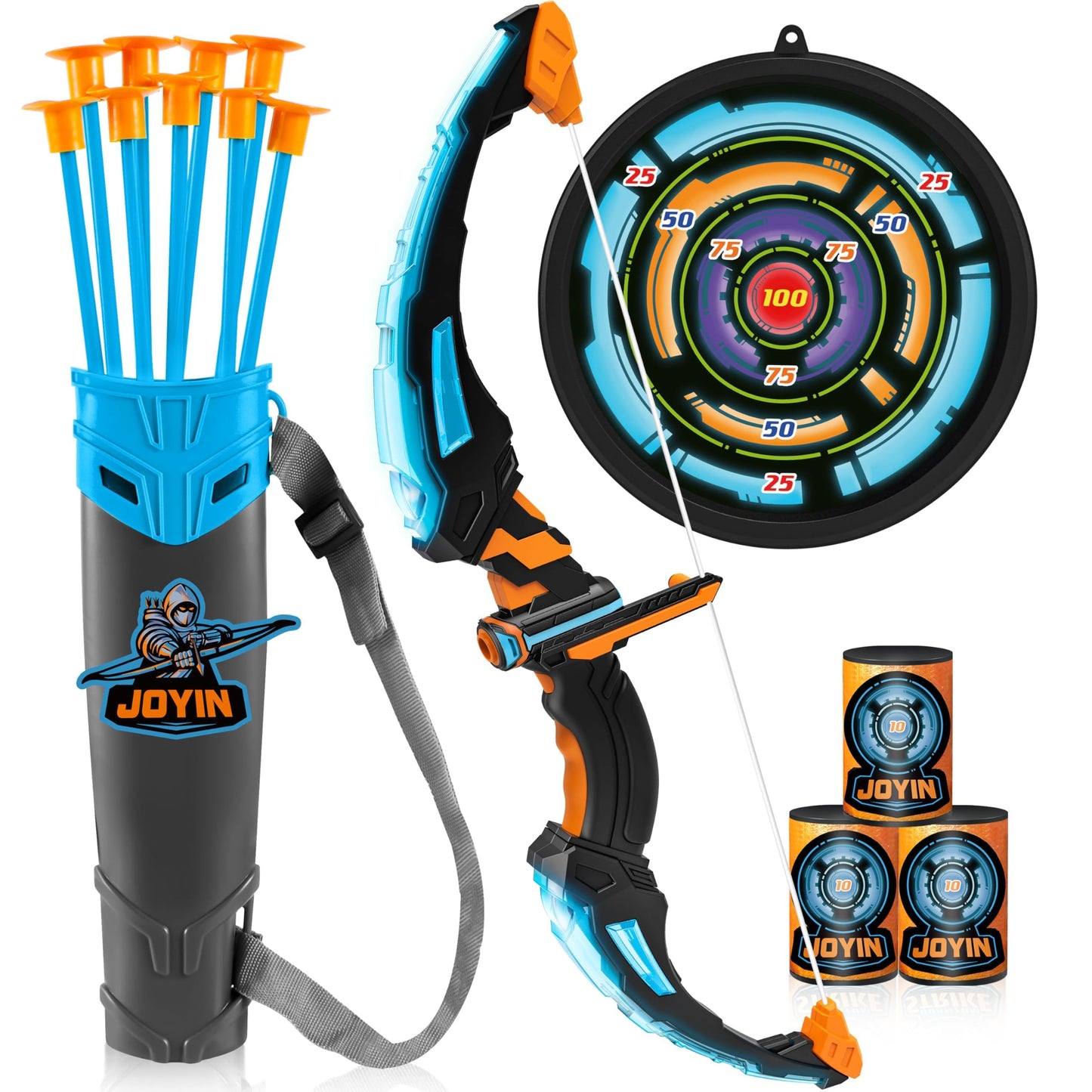 JOYIN LED Bow and Arrow for Kids – Light Up Archery Toy with Suction Arrows, Targets & Case