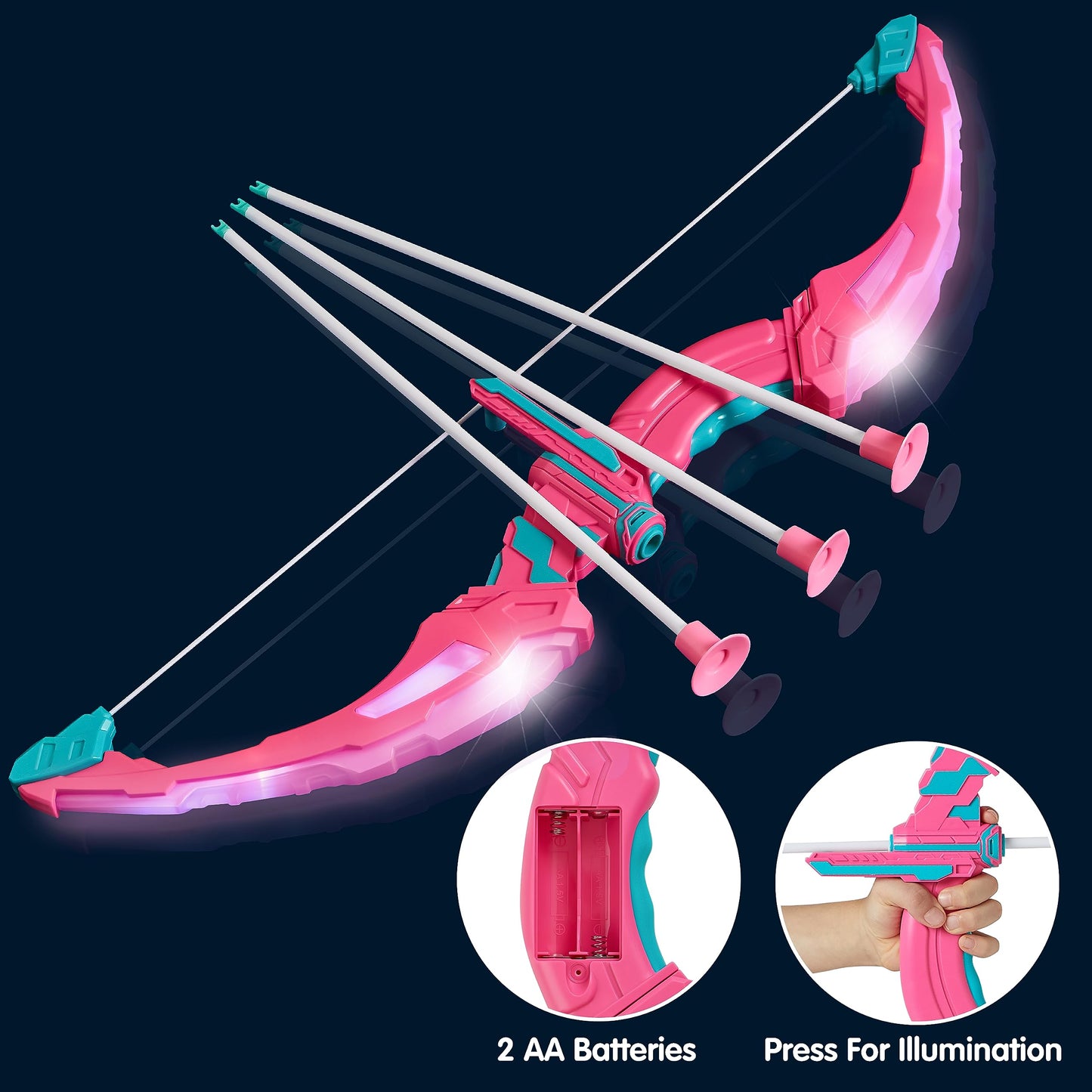 JOYIN Pink Bow and Arrow Set for Girls | LED Light-Up Archery Toy with 9 Suction Cup Arrows, Target & Case | Indoor & Outdoor Play