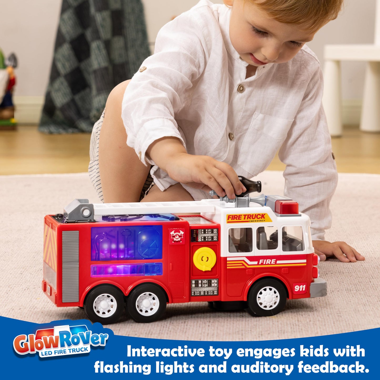 JOYIN LED Fire Truck Toy for Toddlers – Projections & Sirens