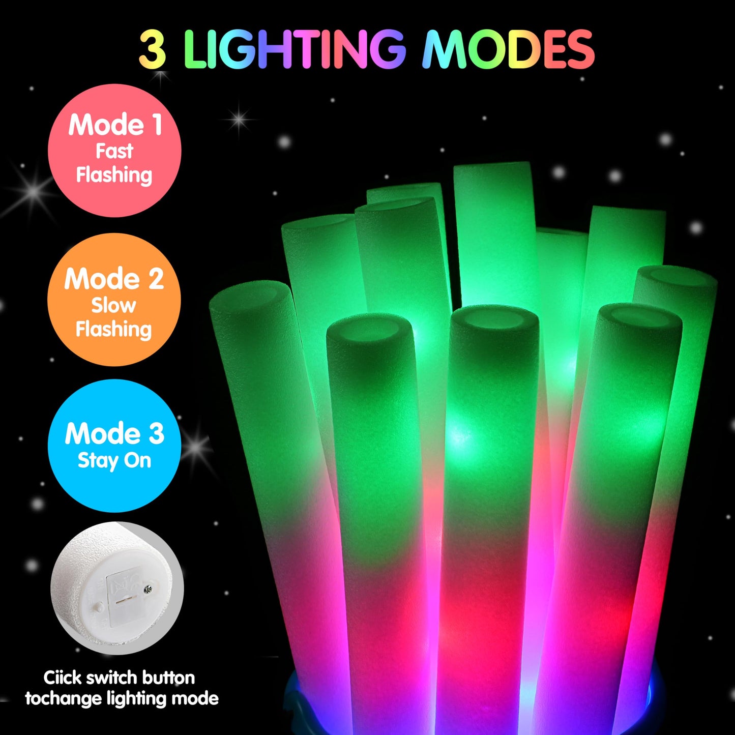 JOYIN 42 PCS LED Light Up Foam Sticks – 3 Modes for Party Favors