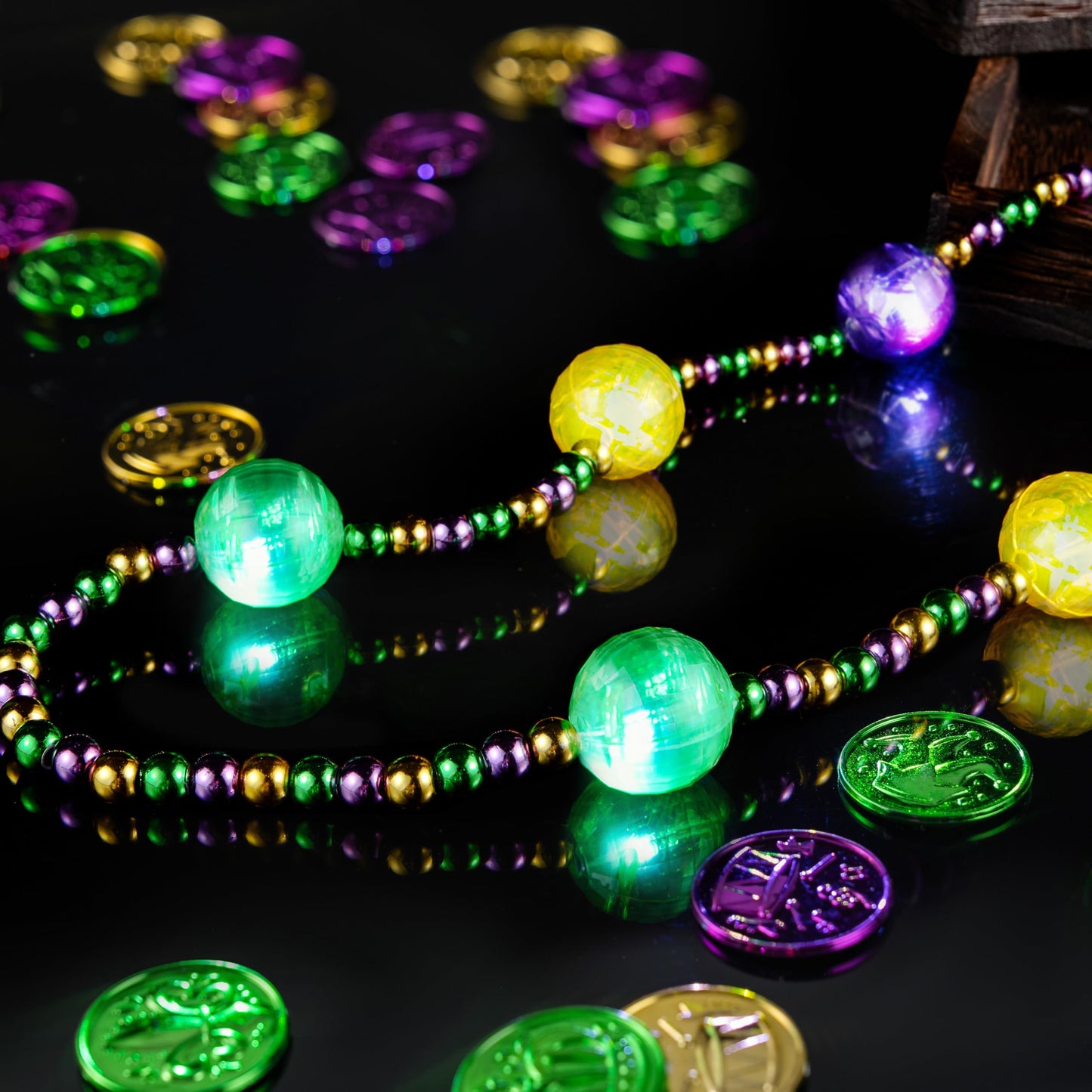 JOYIN 41-Inch LED Mardi Gras Jumbo Bead Necklace — Light Up Party Accessory in Gold Green Purple