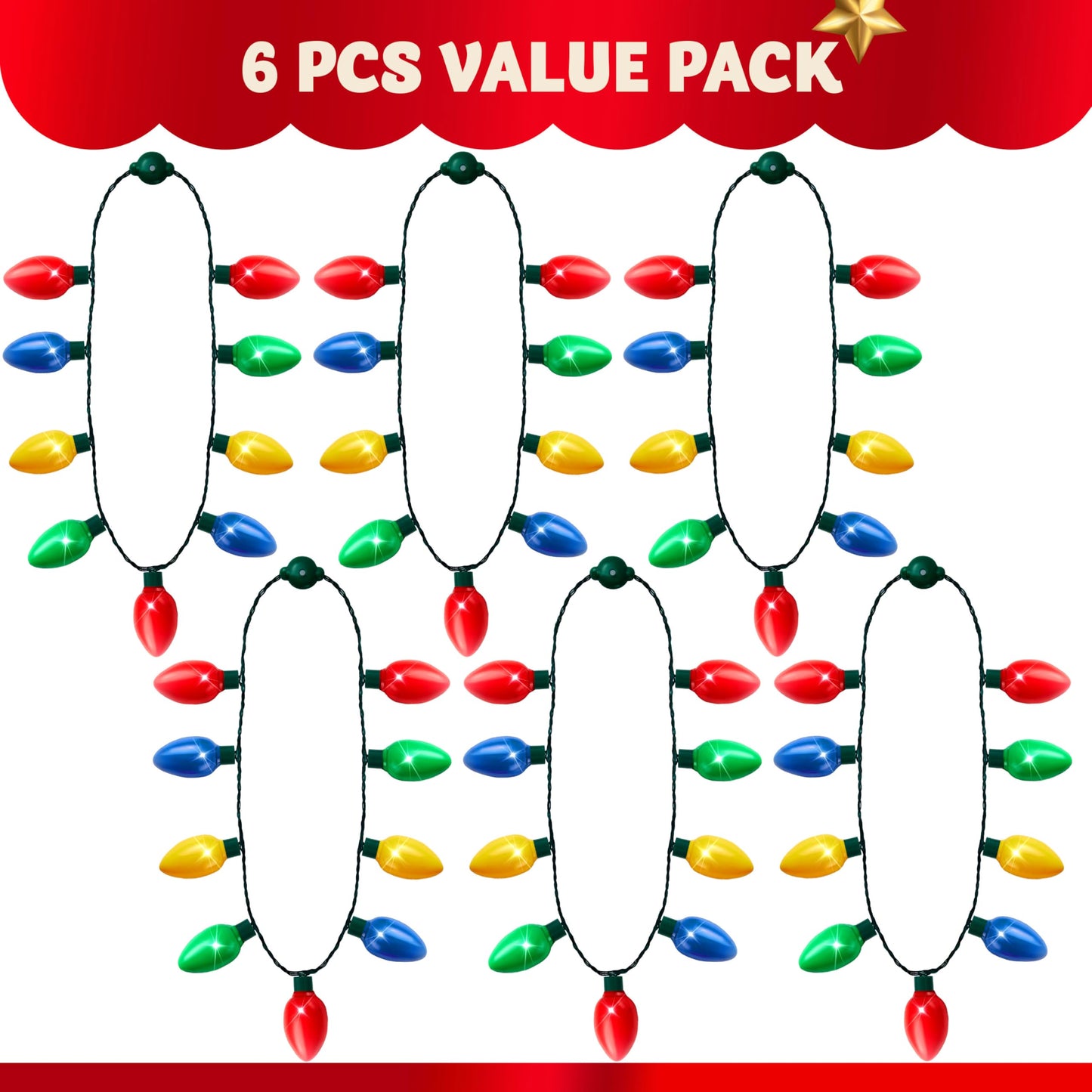 JOYIN 6-Pack Christmas LED Necklaces — 9 Bulbs, 35-Inch, Party Favors