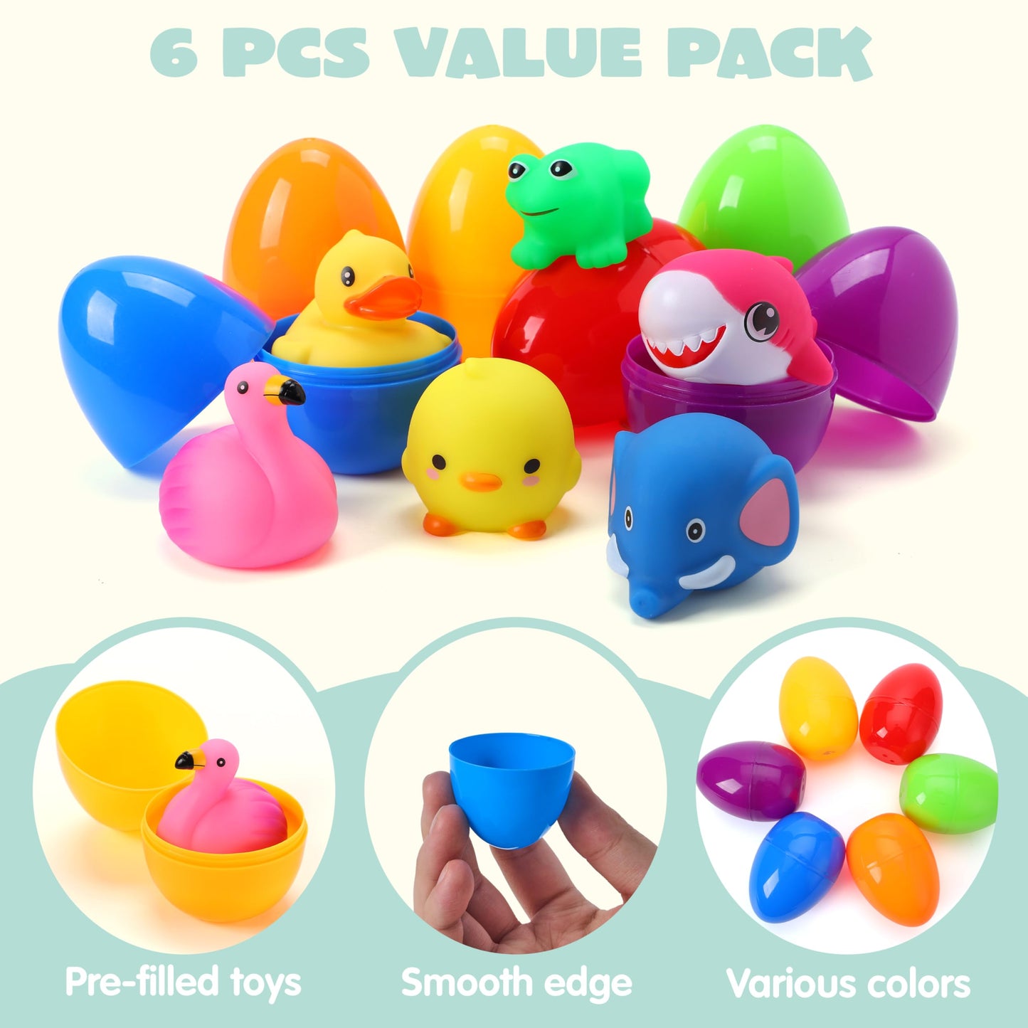 JOYIN 6 Pcs Prefilled Easter Eggs with Light-Up Bath Toys – Fun Bath Time Treats