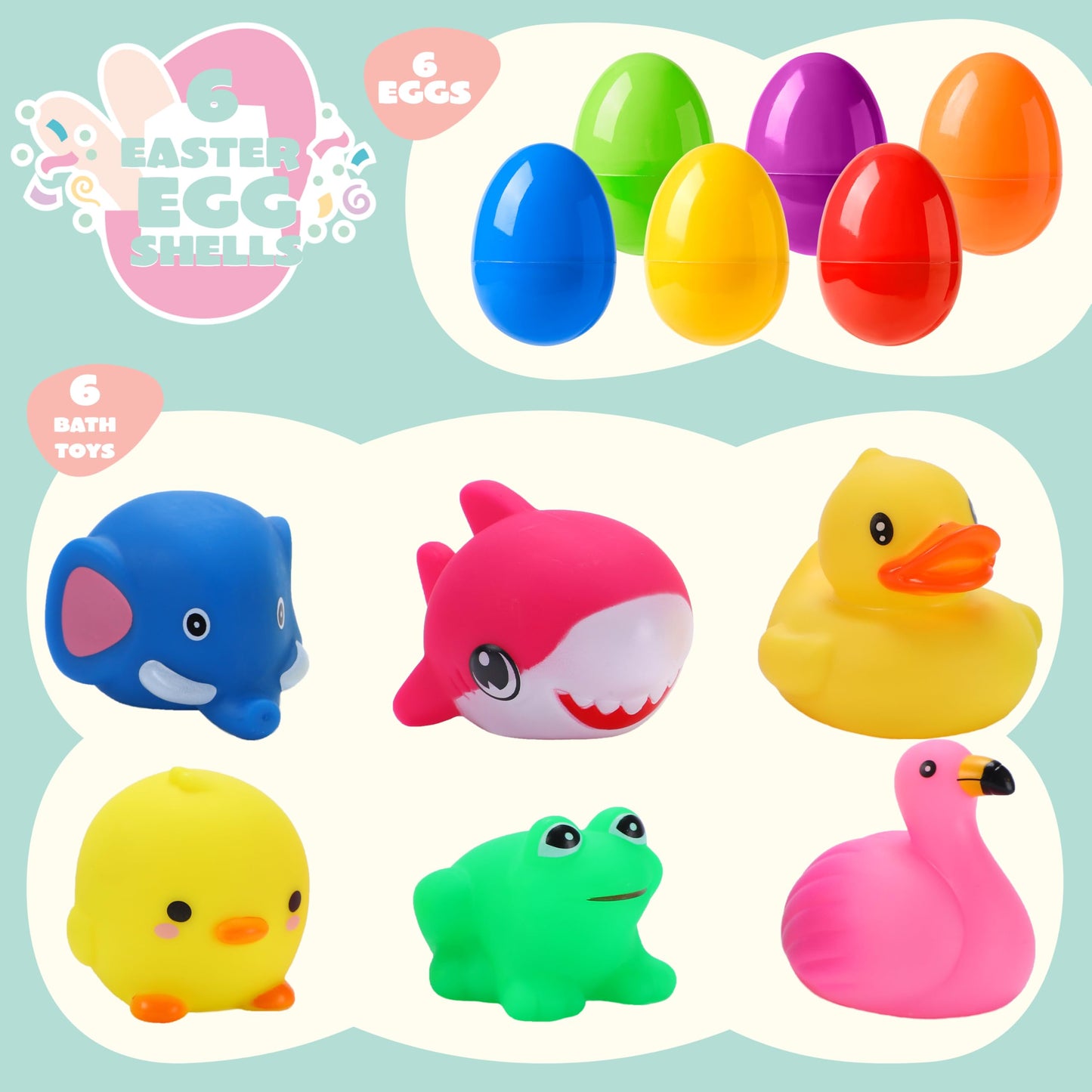 JOYIN 6 Pcs Prefilled Easter Eggs with Light-Up Bath Toys – Fun Bath Time Treats