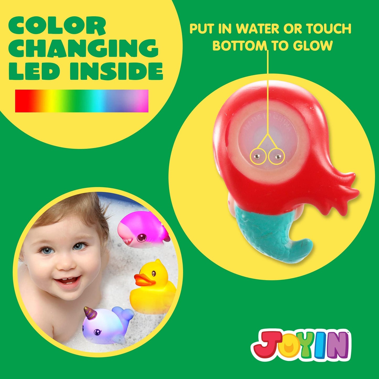 JOYIN 12 Pcs Light Up Bath Toys – Colorful Water-Activated LED Mermaid Set for Toddlers