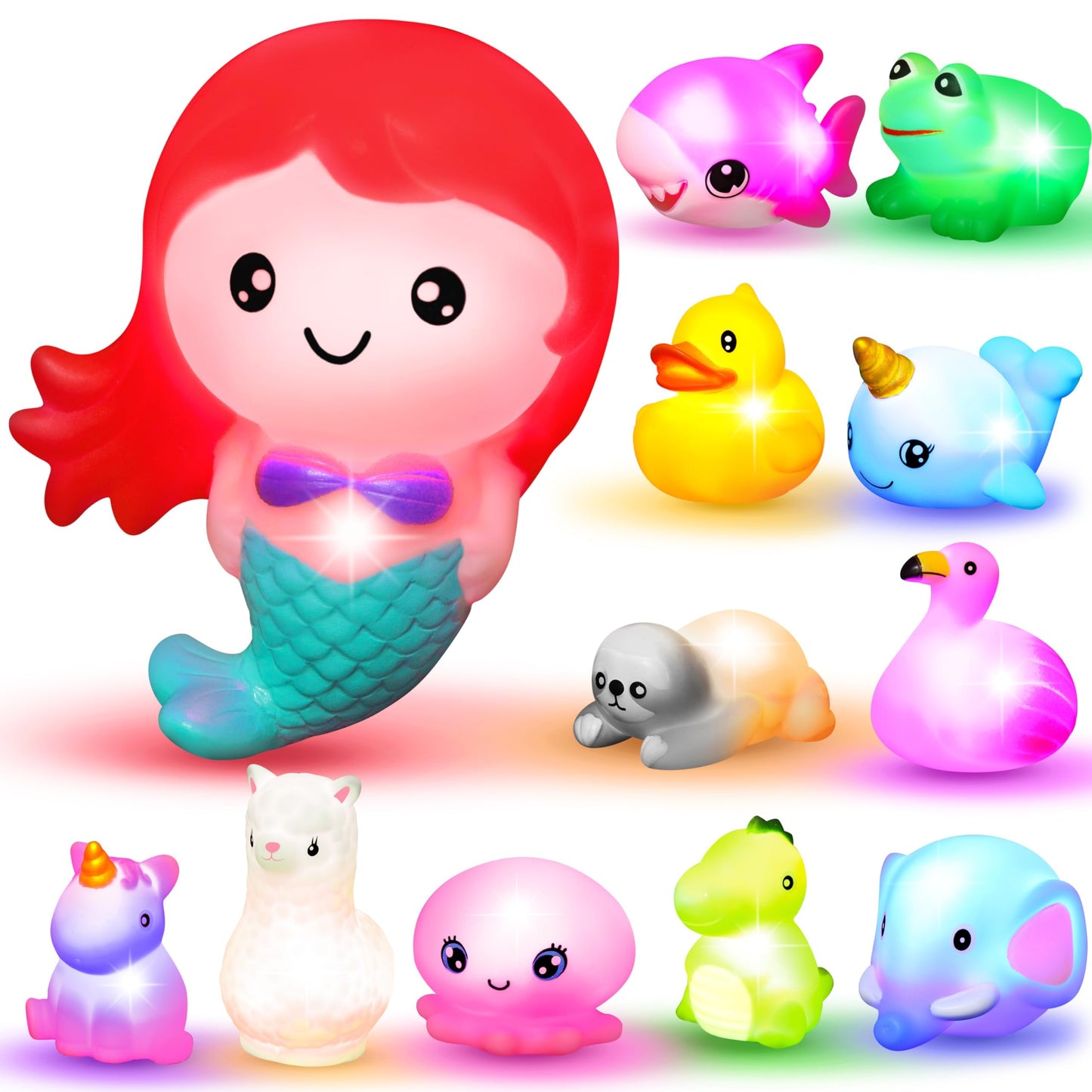 JOYIN 12 Pcs Light Up Bath Toys – Colorful Water-Activated LED Mermaid Set for Toddlers