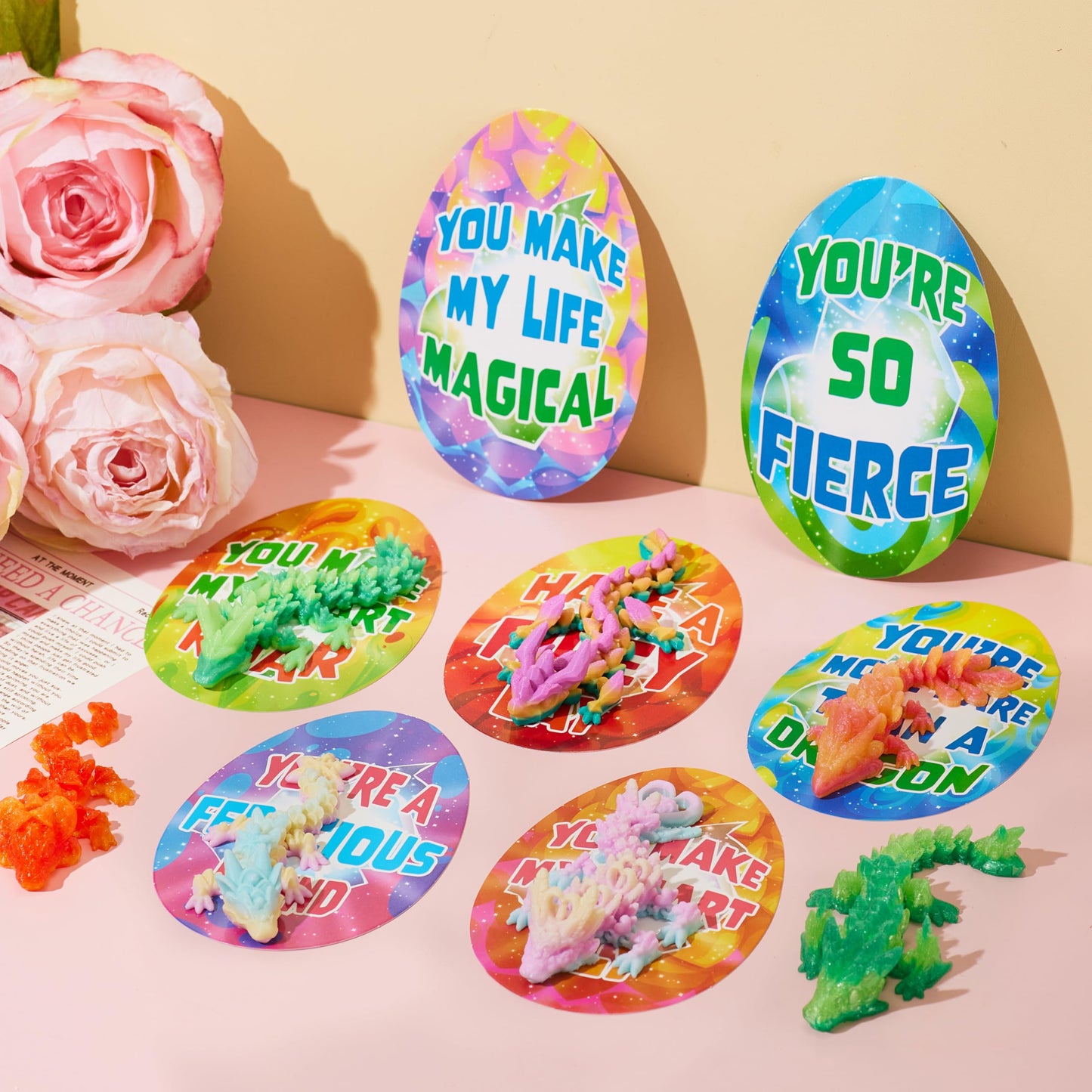 JOYIN 28pc 3D Printed Dragon Fidget Toys with Valentine Cards | Classroom Exchange Gifts