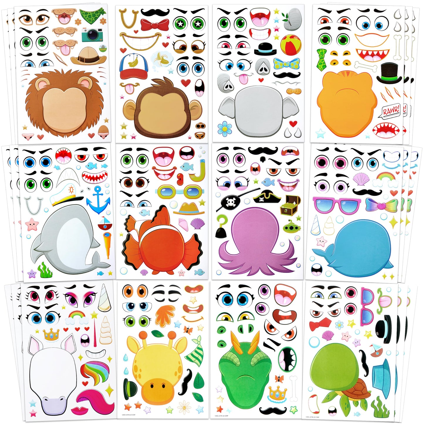 JOYIN 36 Sheets Make a Face Stickers for Kids – Unicorn, Dinosaur, Sea & Safari Animals | Party Favors & Crafts
