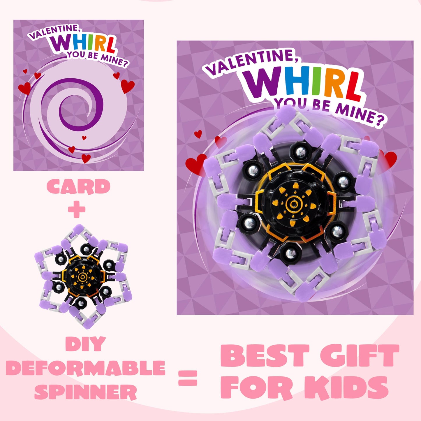 JOYIN 36-Pack Valentine's Gift Cards with Fidget Spinners – Deformable DIY Spinners for Kids
