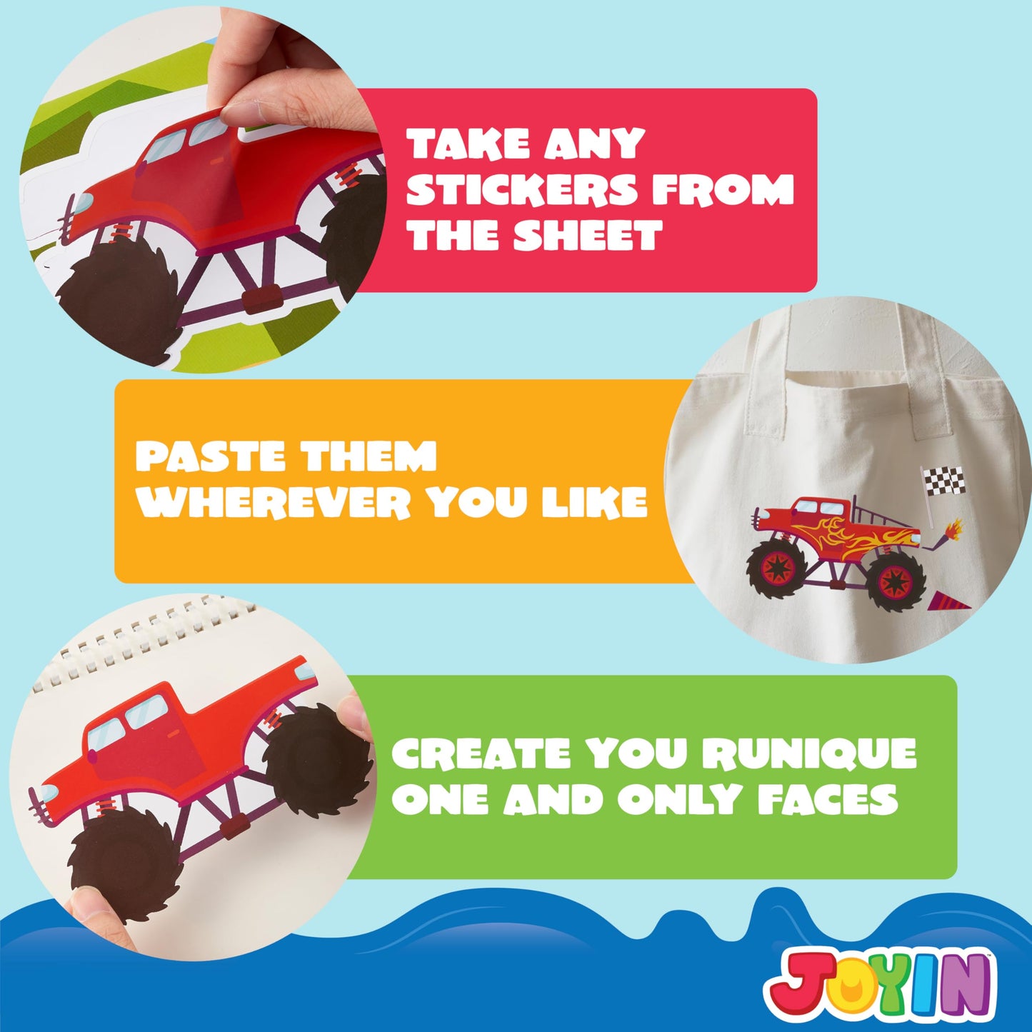 JOYIN Make-a-Face Stickers — 36 Sheets Monster Truck Faces for Parties & Crafts