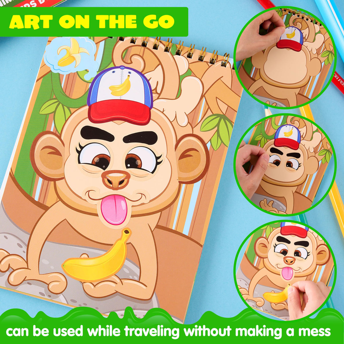 JOYIN Make-a-Face Reusable Sticker Books 3-Pack – Safari, Farm & Sea Animals