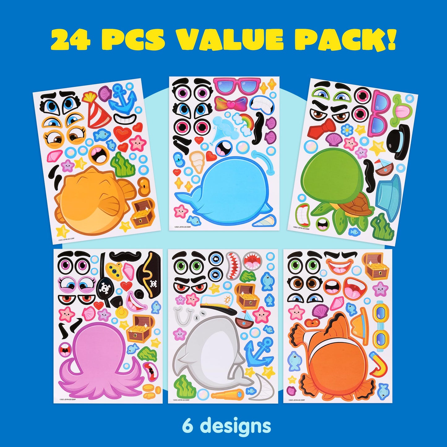 JOYIN 24PCS Make a Face Sea Stickers for Kids – Ocean Animal Party Favors & Crafts