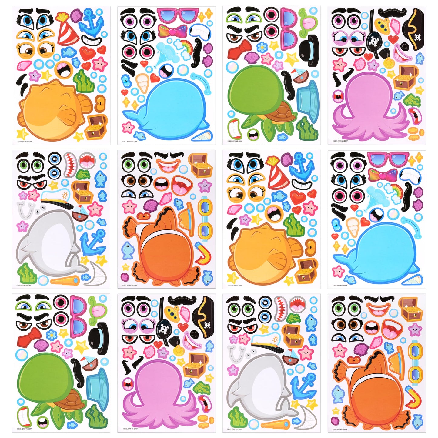 JOYIN 24PCS Make a Face Sea Stickers for Kids – Ocean Animal Party Favors & Crafts