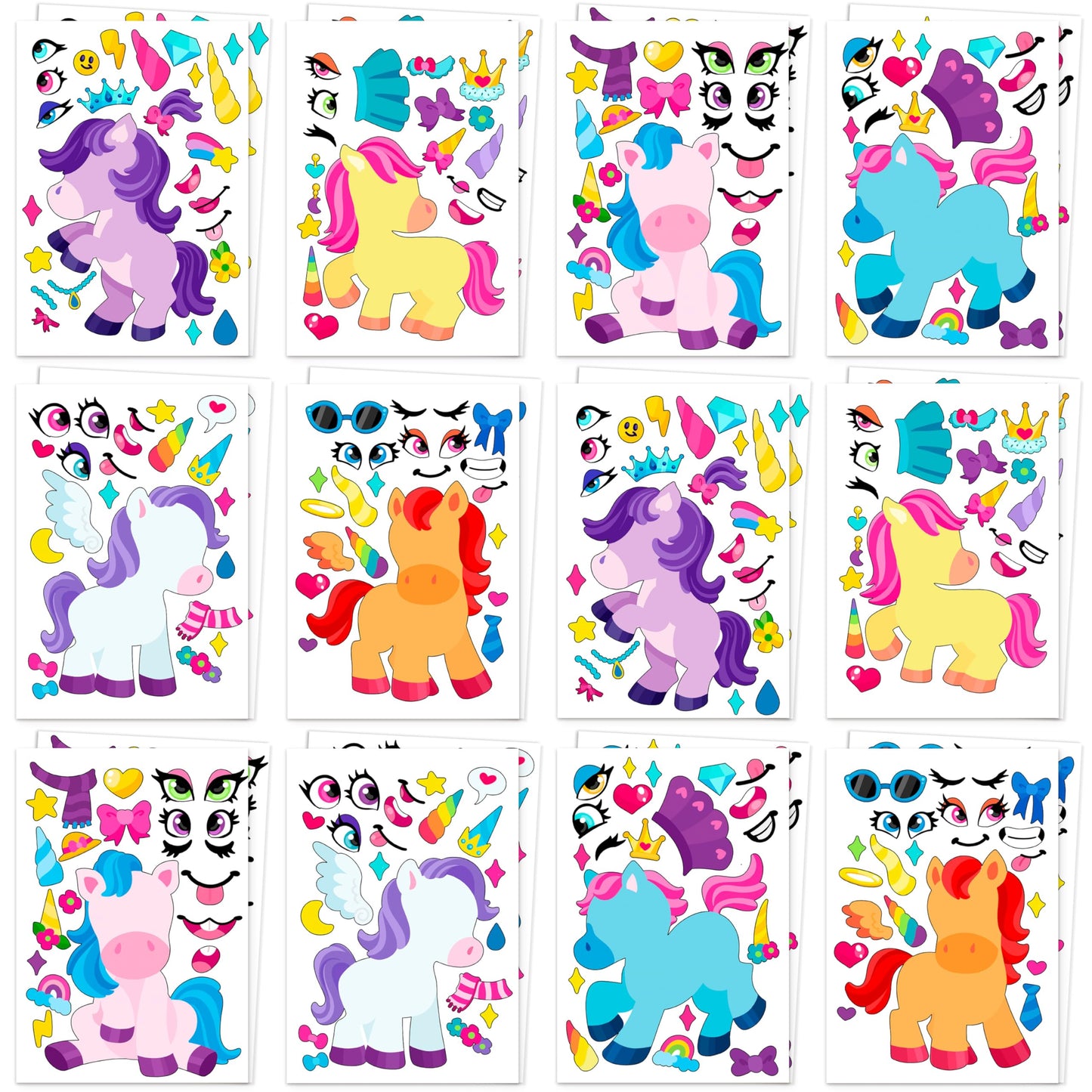 JOYIN Make-a-Face St ickers – 24 Sheets (9x6in), Unicorn Party Decor & Kids Craft