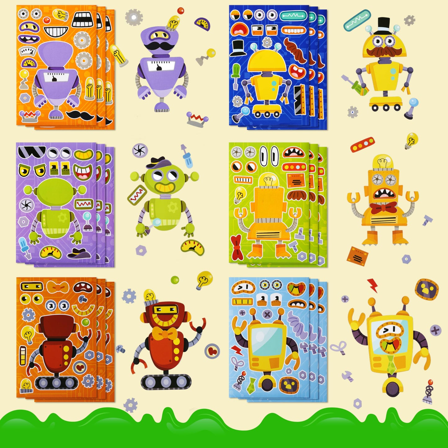 JOYIN Make-a-Face Stickers: 36 Sheets, 12 Designs for Kids’ Robots & Party Crafts