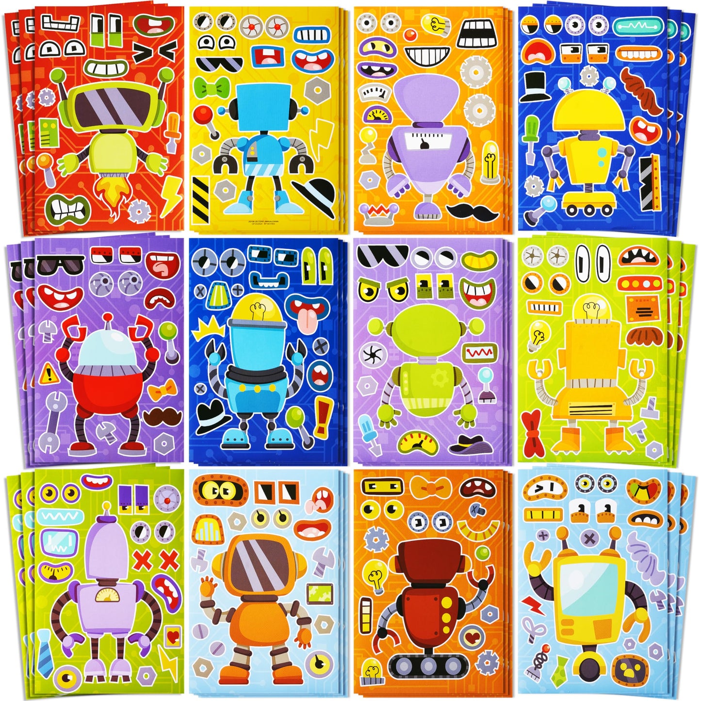 JOYIN Make-a-Face Stickers: 36 Sheets, 12 Designs for Kids’ Robots & Party Crafts