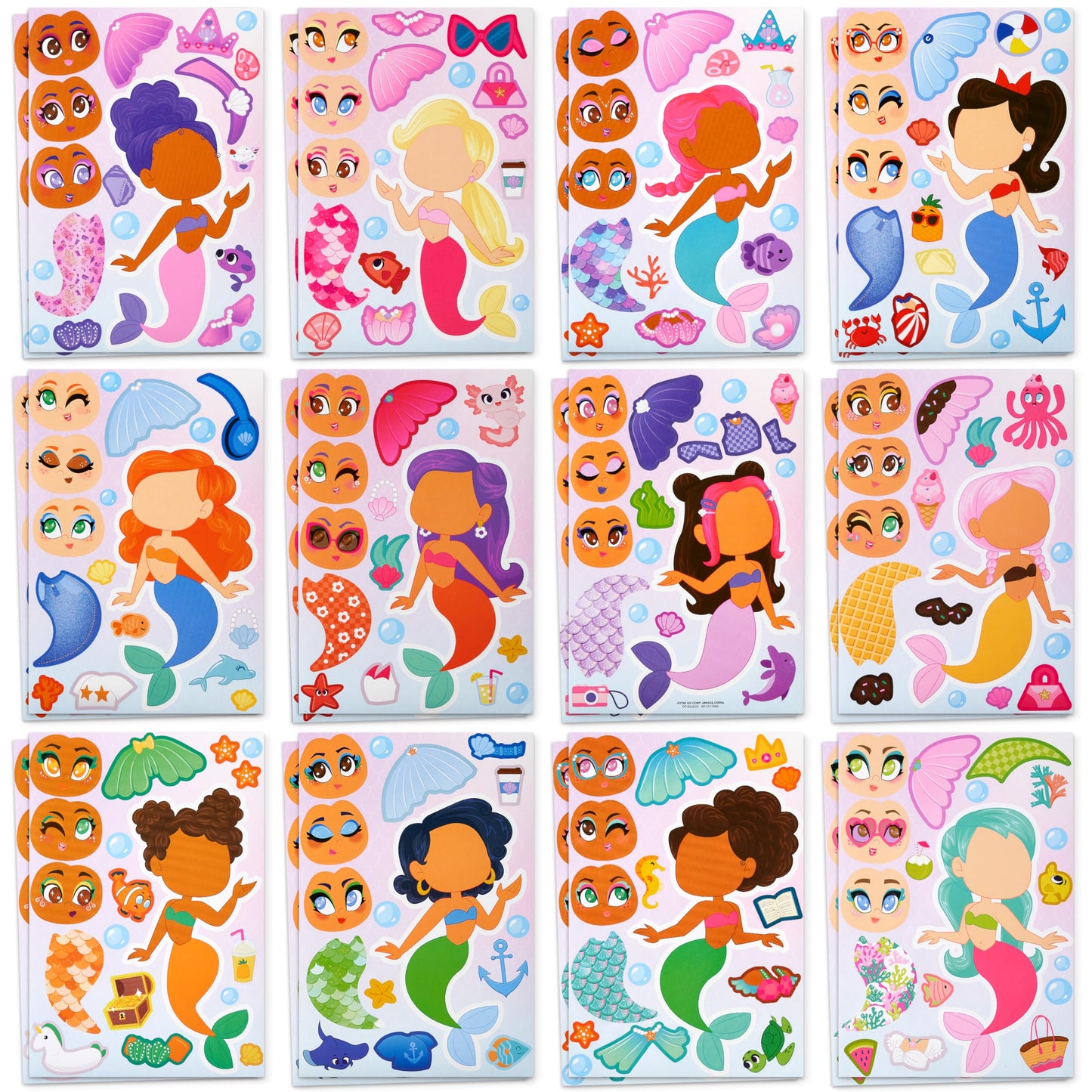 JOYIN Make a Face Mermaid Stickers – 24 Sheets for Kids’ Parties, Crafts & Classroom Activities