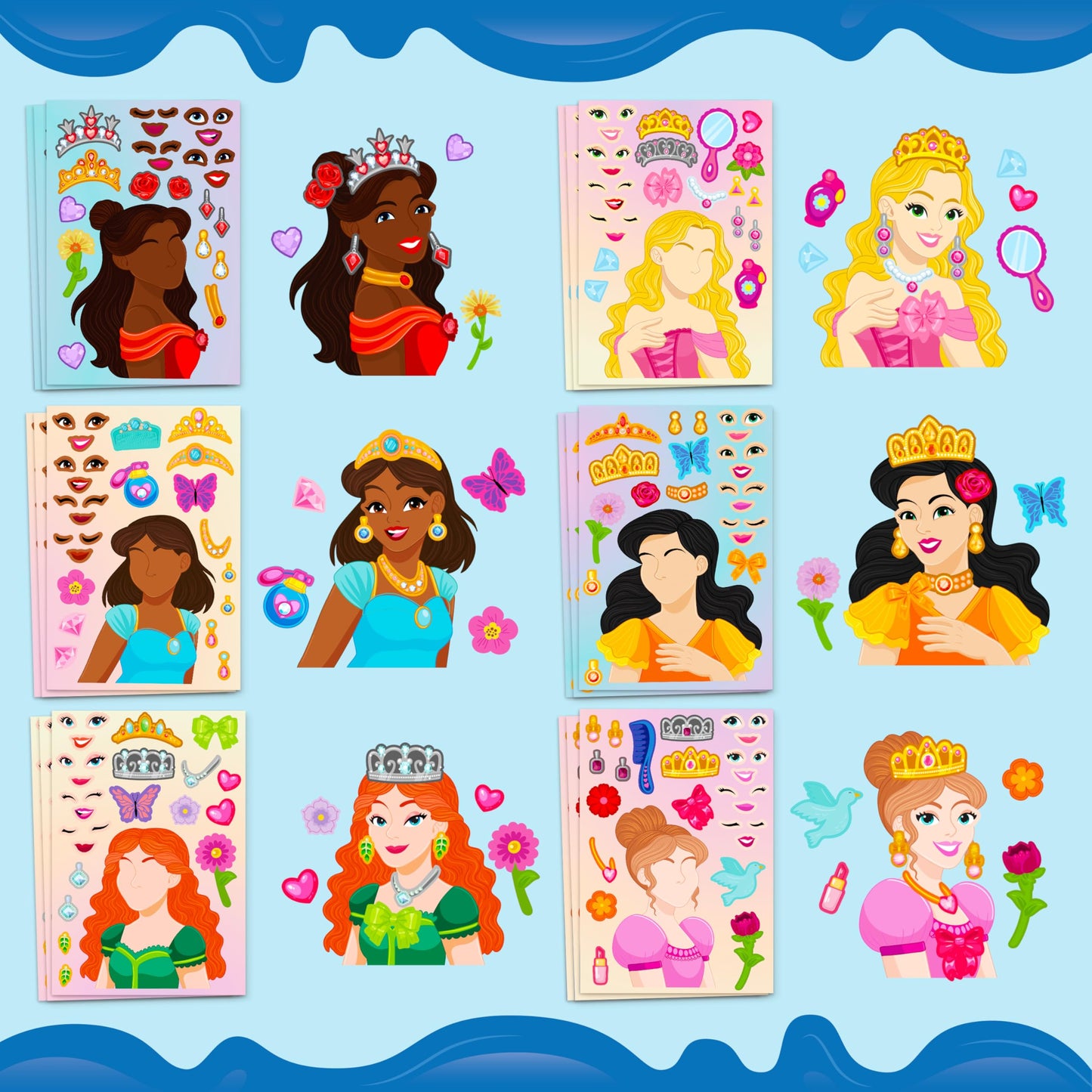 JOYIN Make-a-Face Stickers – 36 Sheets Princess Party Decor (9x6 in)