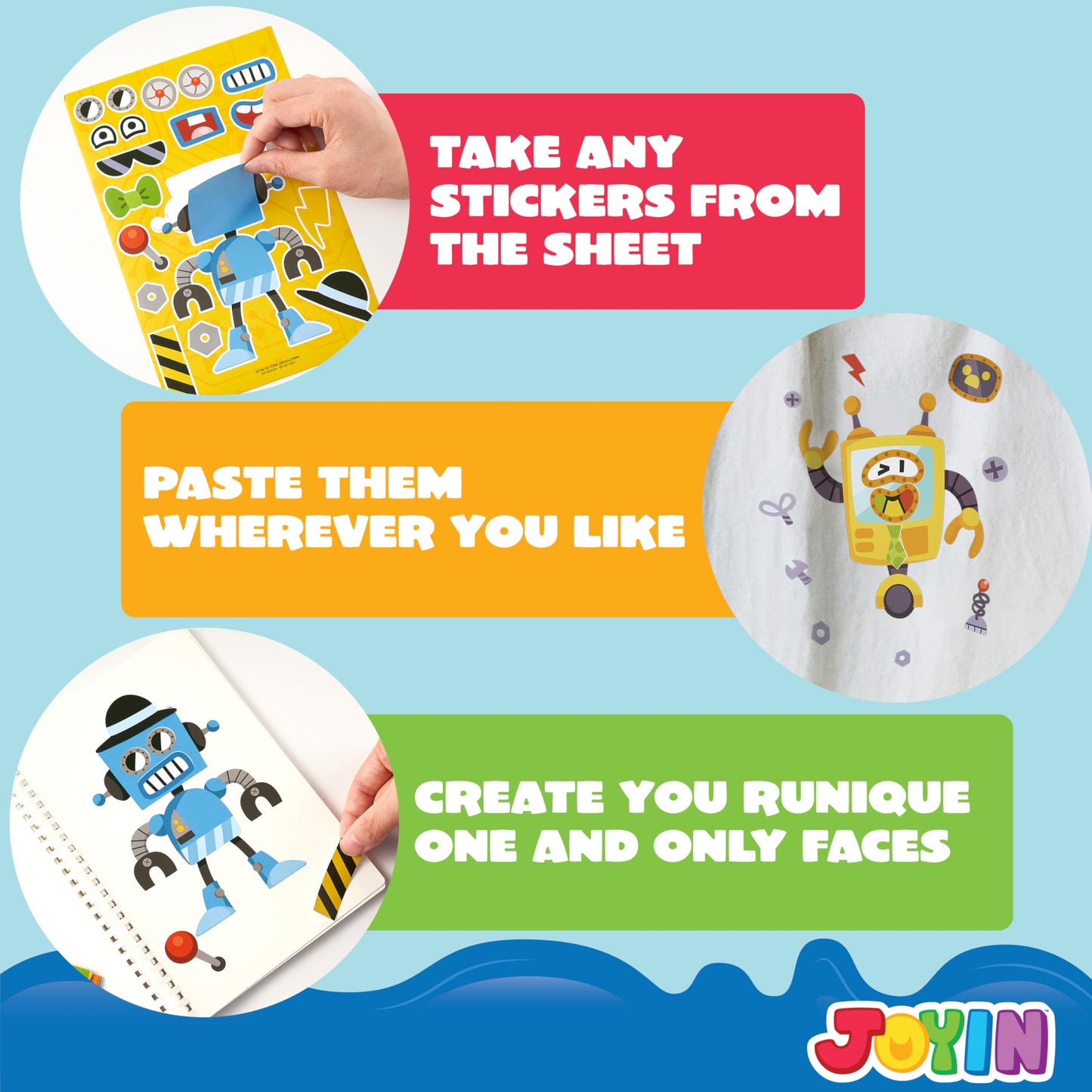 JOYIN Make-a-Face Stickers: 36 Sheets, 12 Designs for Kids’ Robots & Party Crafts