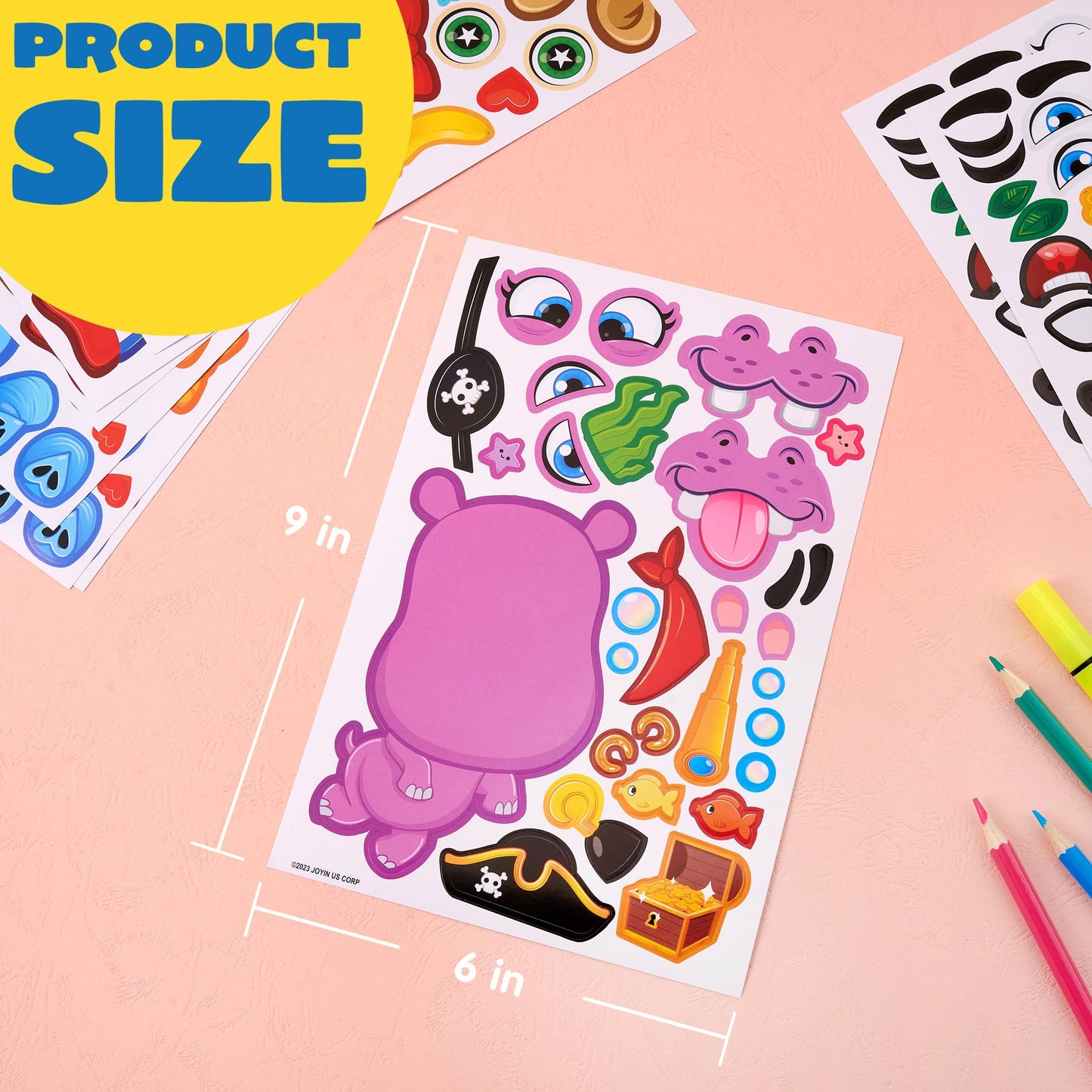 JOYIN 24-Pack Make a Face Stickers – Safari Jungle Animals for Kids, Party Favors & Crafts