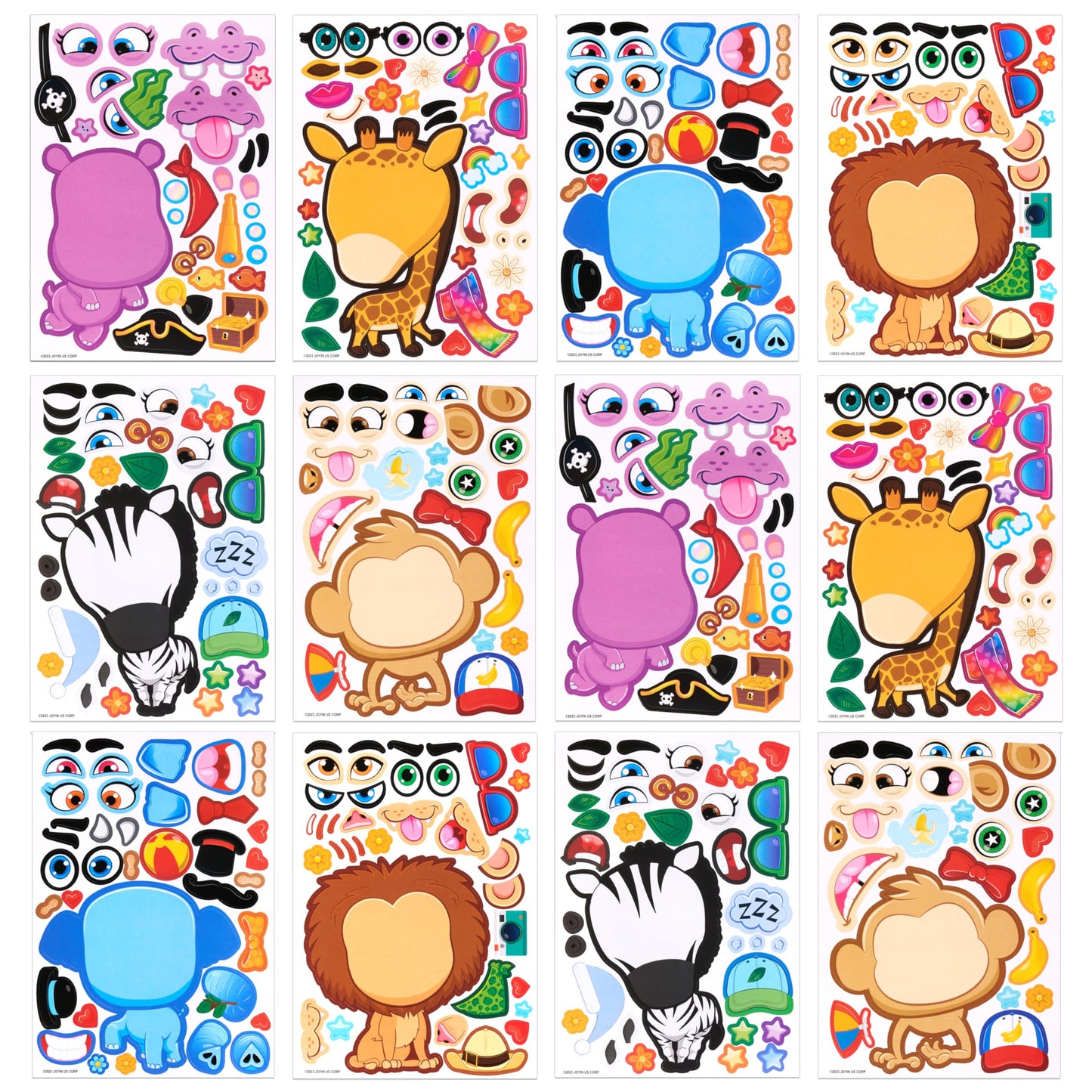 JOYIN 24-Pack Make a Face Stickers – Safari Jungle Animals for Kids, Party Favors & Crafts