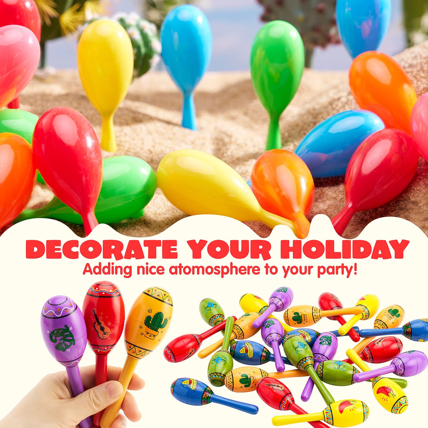 JOYIN 24 Mini Wooden Fiesta Maracas – 6-Color Noisemaker Set for Parties and Kids