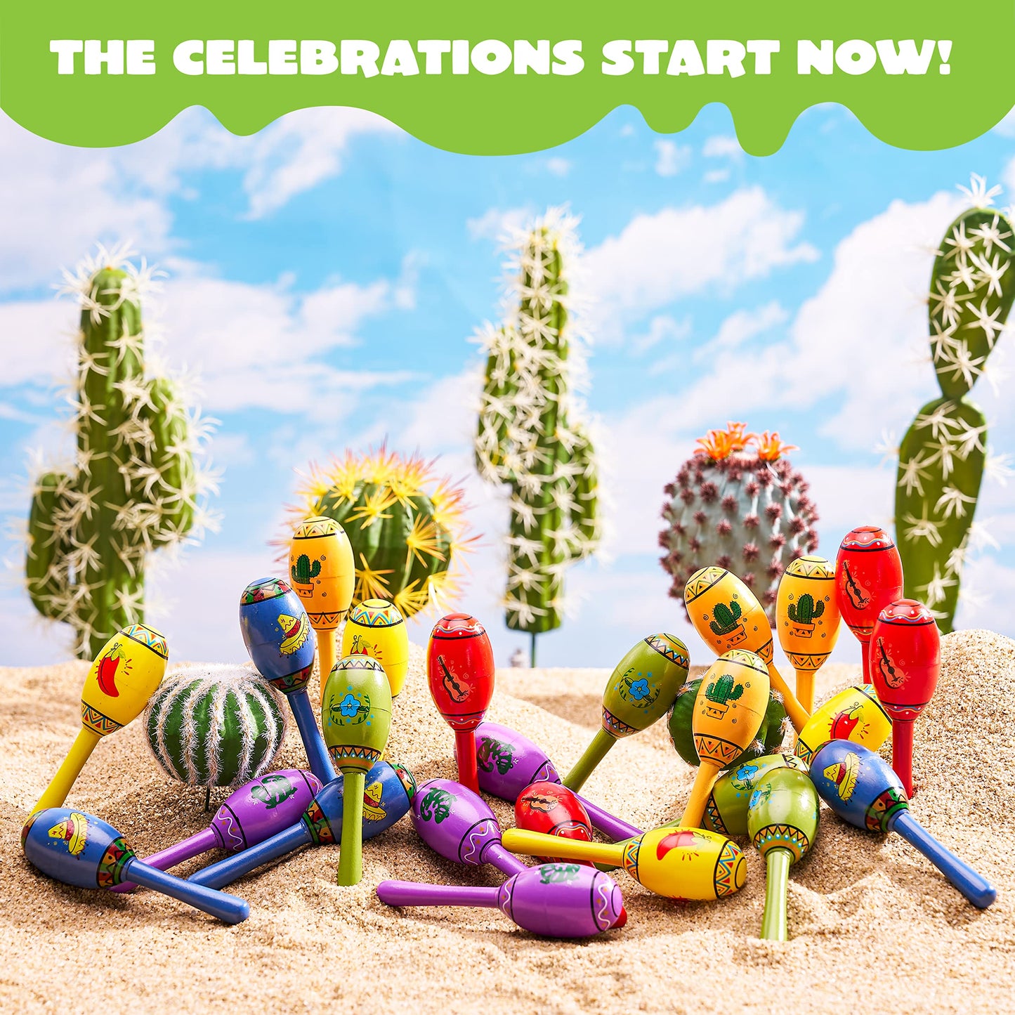JOYIN 24 Mini Wooden Fiesta Maracas – 6-Color Noisemaker Set for Parties and Kids