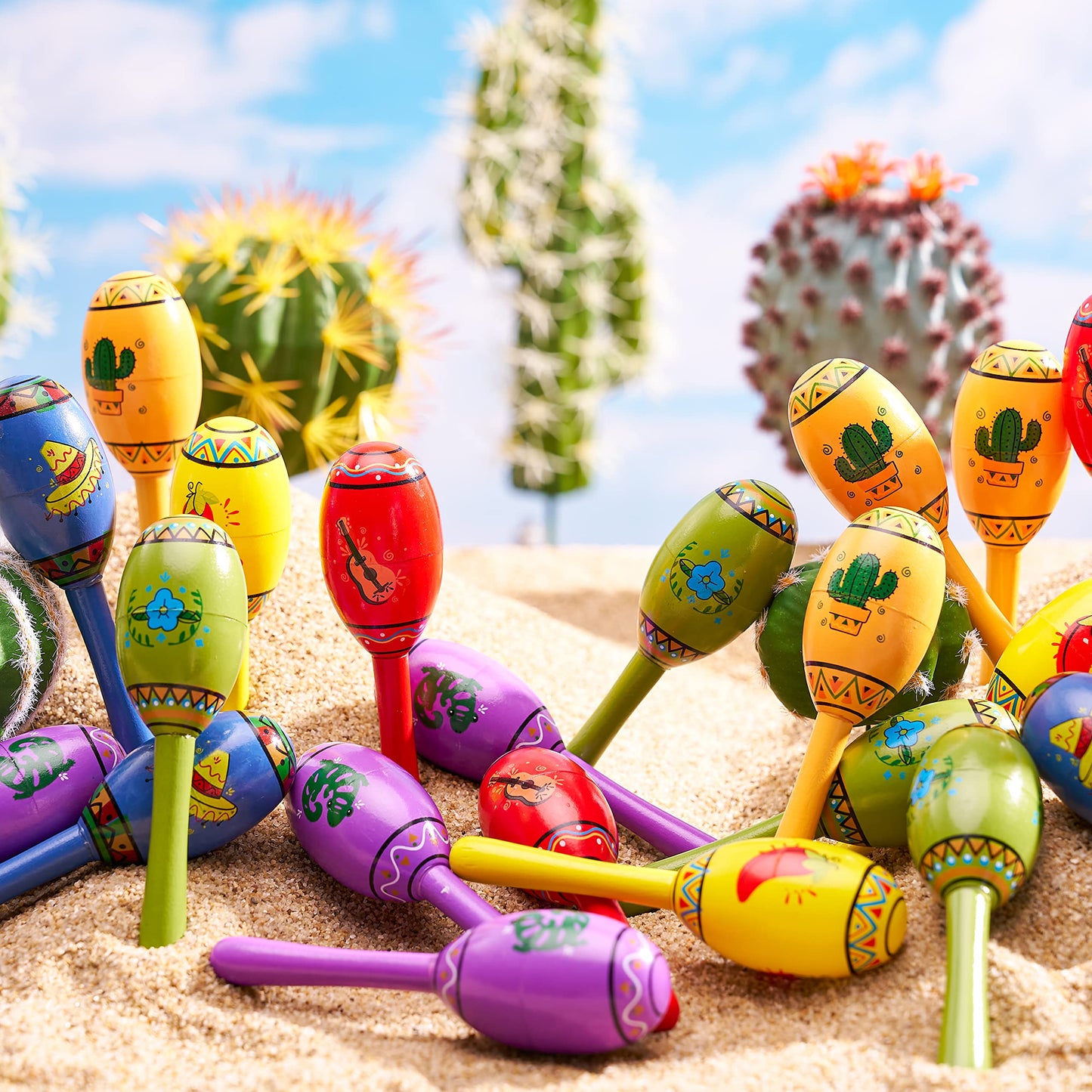 JOYIN 24 Mini Wooden Fiesta Maracas – 6-Color Noisemaker Set for Parties and Kids