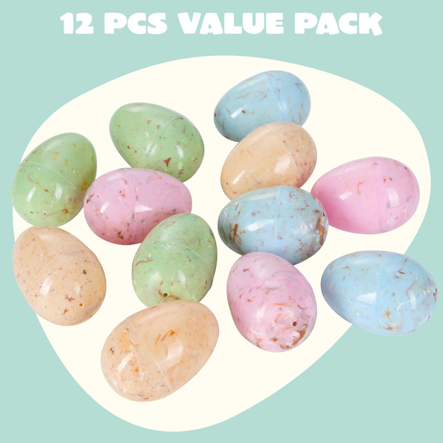 JOYIN 12 Pack Marble Printed Easter Eggs – Fillable Plastic Eggs for Easter Hunt, Decor & Favors