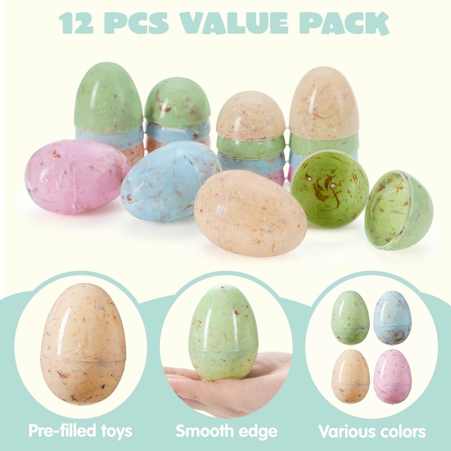 JOYIN 12 Pack Marble Printed Easter Eggs – Fillable Plastic Eggs for Easter Hunt, Decor & Favors