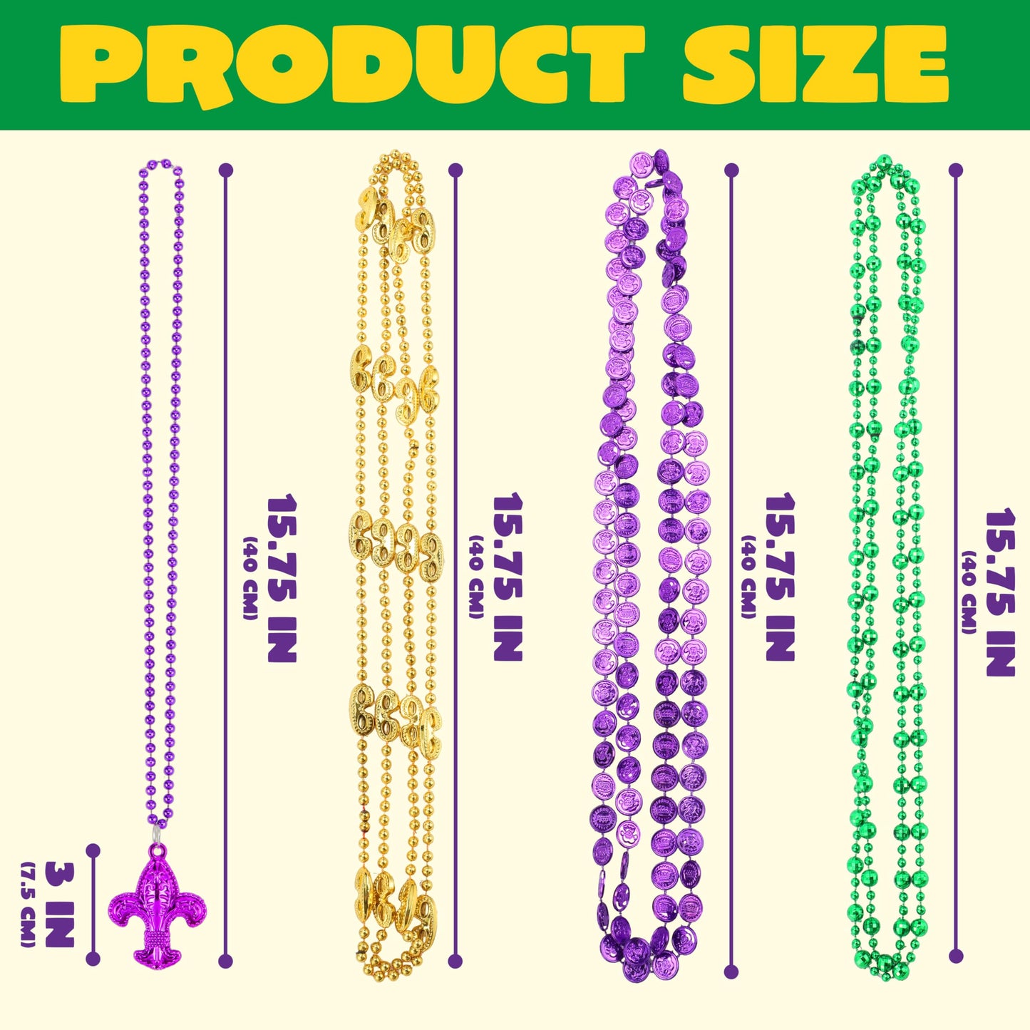 JOYIN 120 Pcs Mardi Gras Bead Necklaces with Pendant – Gold, Green & Purple Party Set