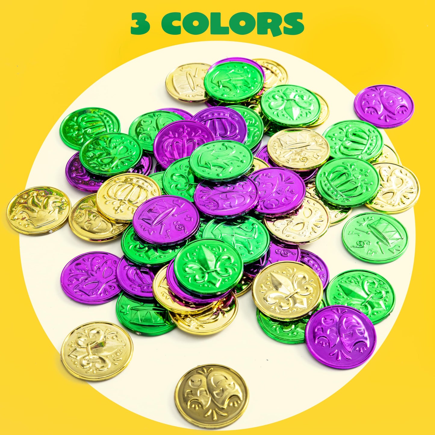 JOYIN 120 PCS Mardi Gras Coins – Gold Green Purple Plastic Parade Party Favors