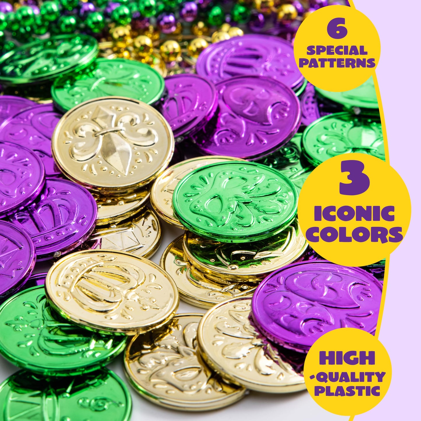 JOYIN 120 PCS Mardi Gras Coins – Gold Green Purple Plastic Parade Party Favors