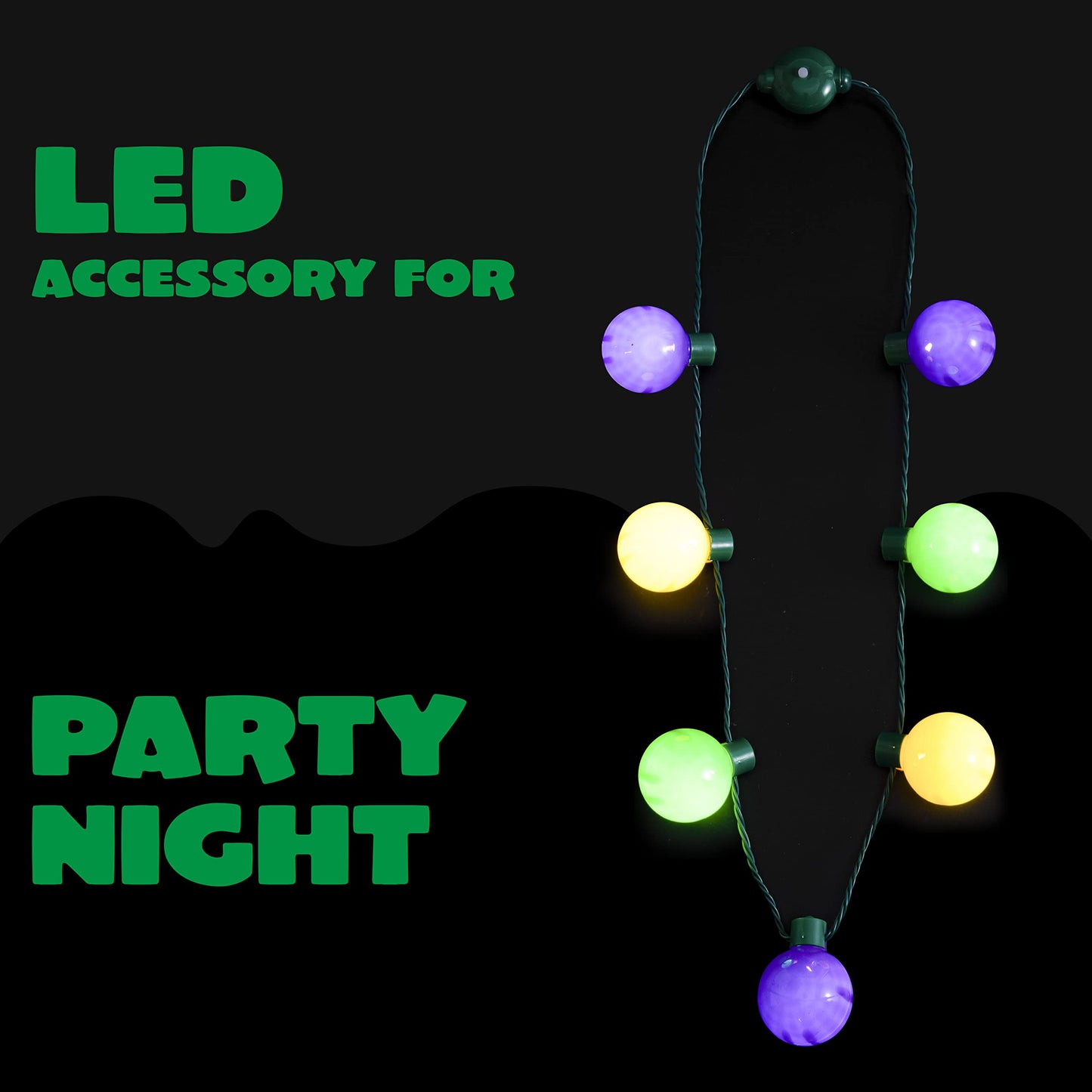 JOYIN 3-Piece Mardi Gras LED Necklace Set | 6 Modes in Green, Purple & Gold for Parties & Costumes
