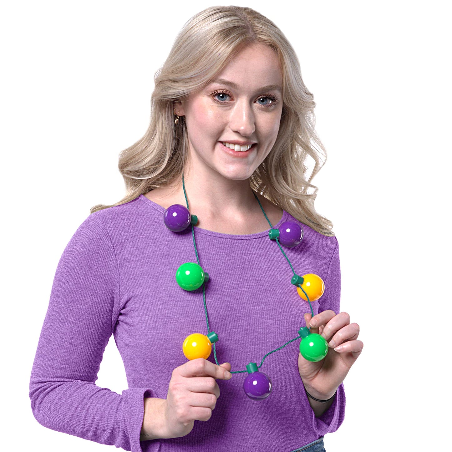 JOYIN 3-Piece Mardi Gras LED Necklace Set | 6 Modes in Green, Purple & Gold for Parties & Costumes