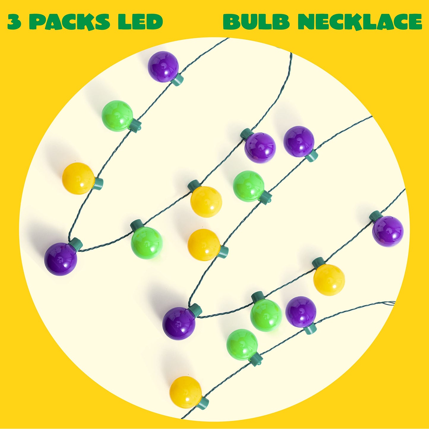 JOYIN 3-Piece Mardi Gras LED Necklace Set | 6 Modes in Green, Purple & Gold for Parties & Costumes