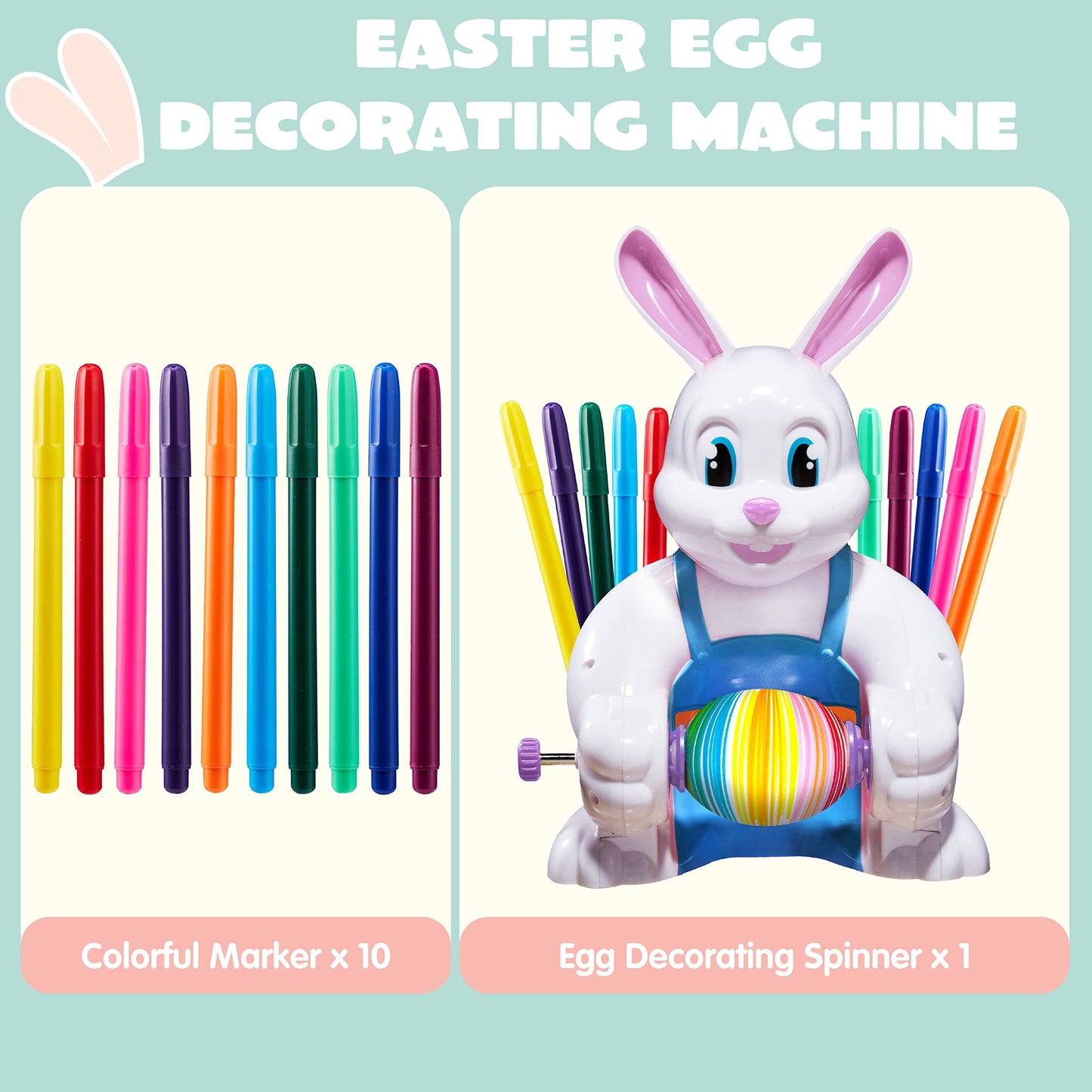 JOYIN Motorized Easter Egg Decorator Kit — Busy Bunny Spinner with 10 Non-Toxic Markers