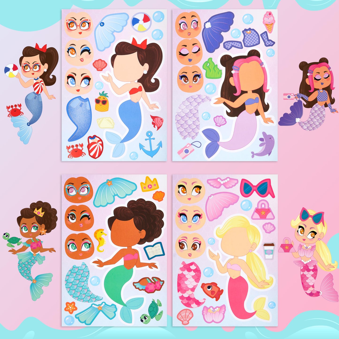 JOYIN 36 Pcs Mermaid Make-a-Face Stickers for Kids – 9x6 Inch Mermaid Sticker Sheets