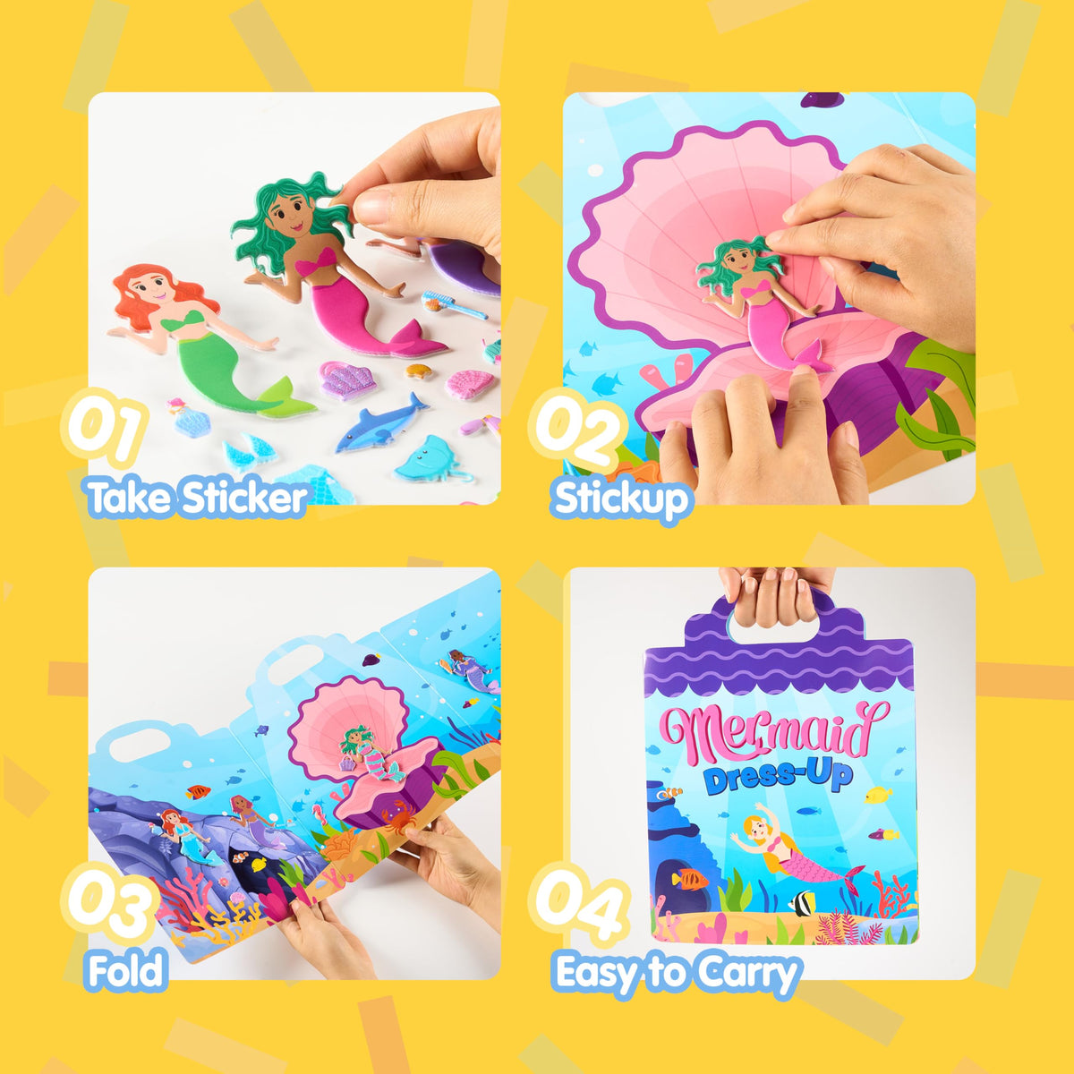 JOYIN Mermaid Dress-Up Reusable Sticker Book for Toddlers – 3D Travel Activity for Kids Aged 3–5