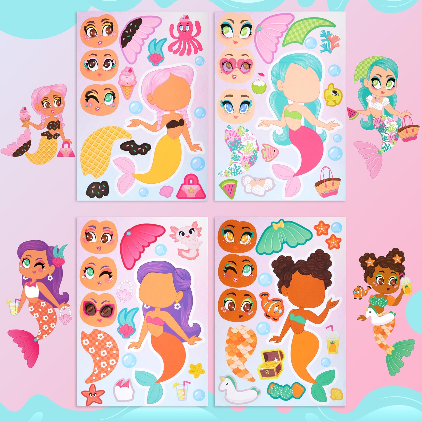 JOYIN 36 Pcs Mermaid Make-a-Face Stickers for Kids – 9x6 Inch Mermaid Sticker Sheets