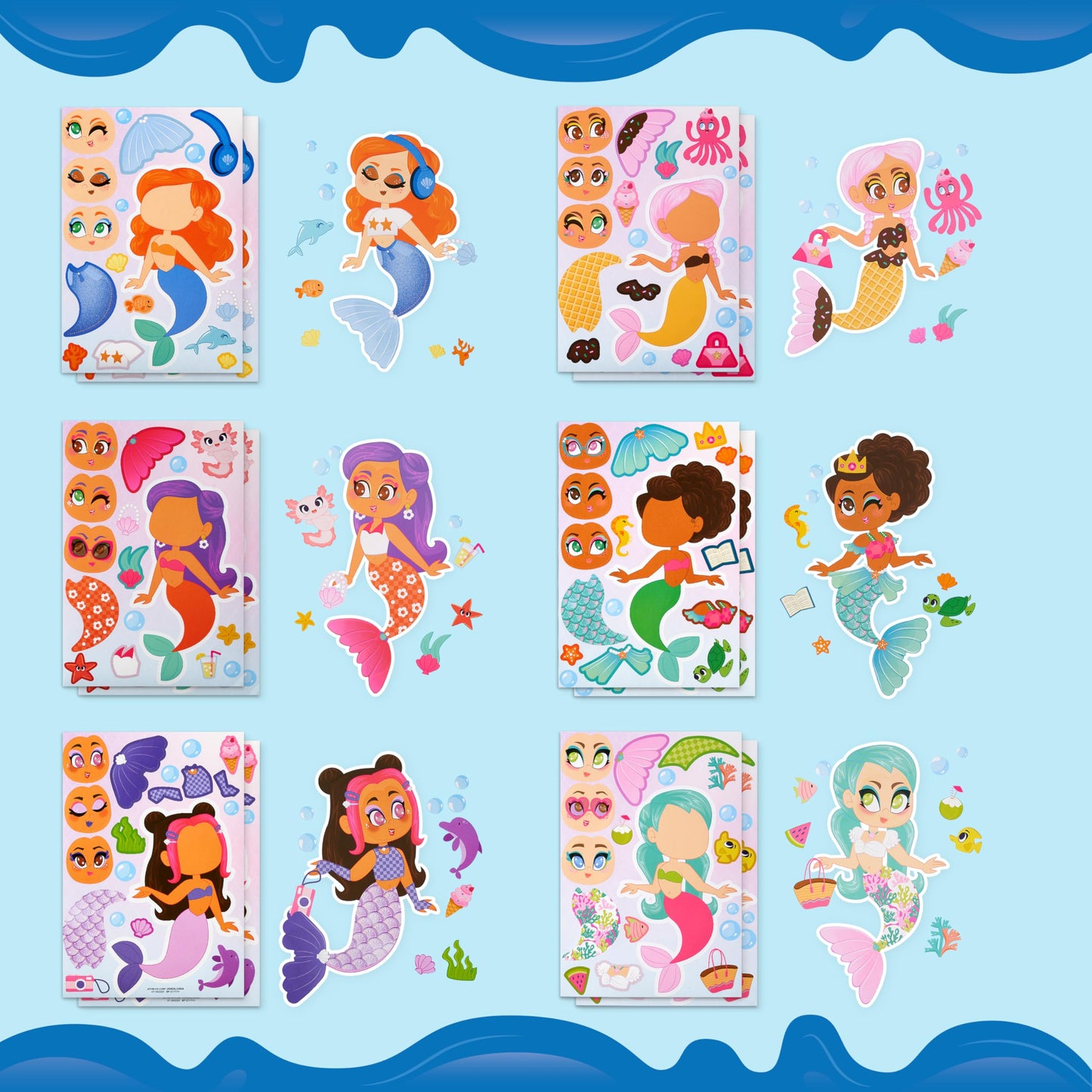 JOYIN Make a Face Mermaid Stickers – 24 Sheets for Kids’ Parties, Crafts & Classroom Activities